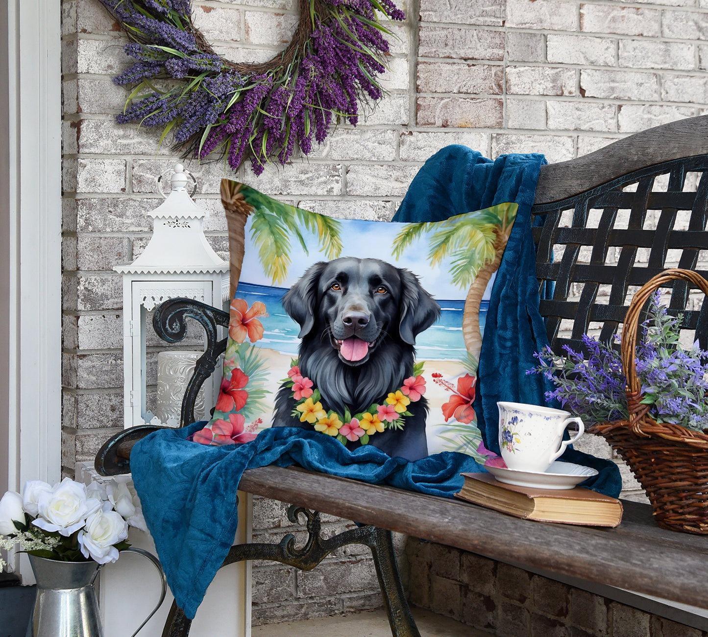 Flat-Coated Retriever Luau Throw Pillow