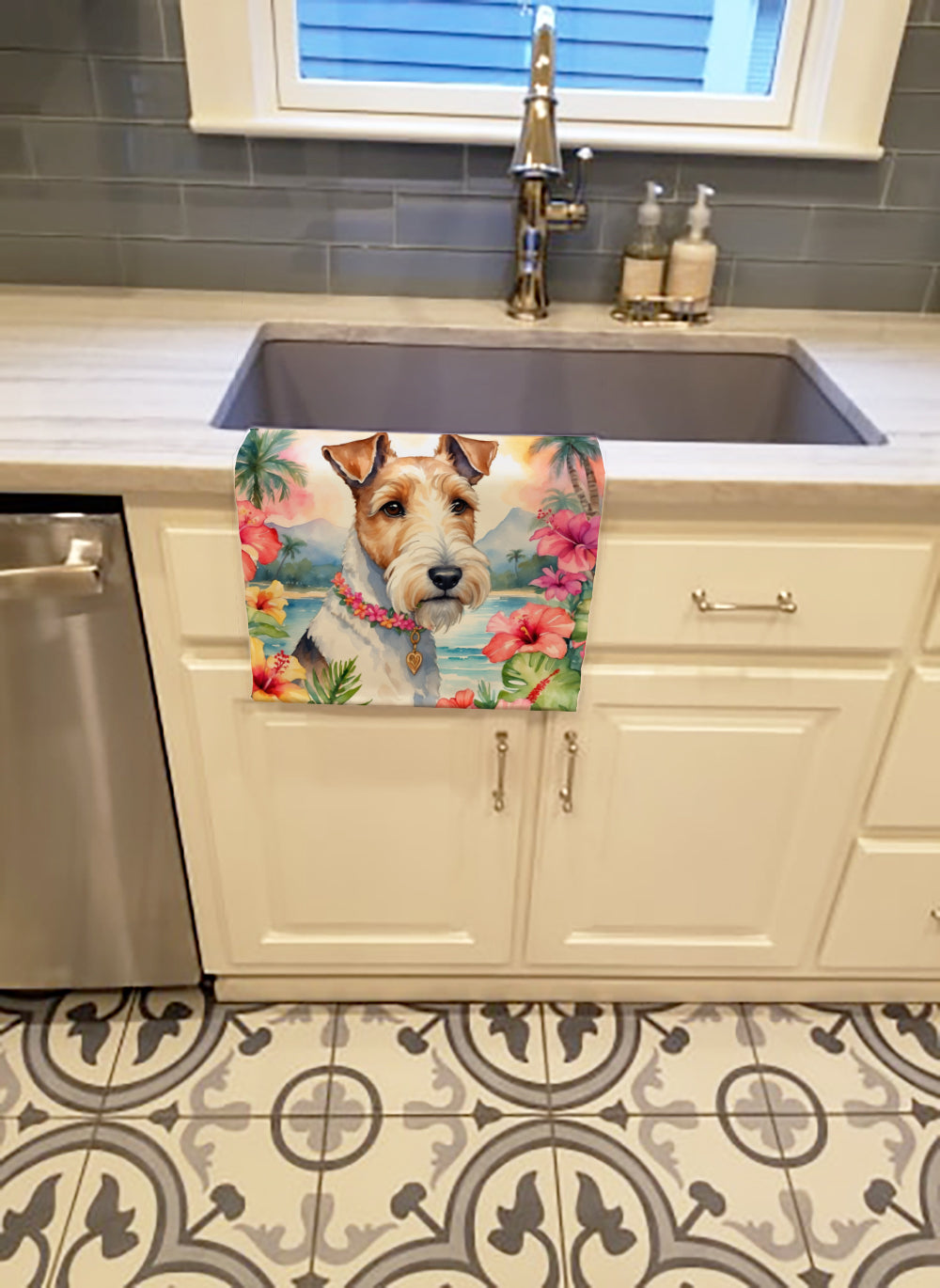 Fox Terrier Luau Kitchen Towel