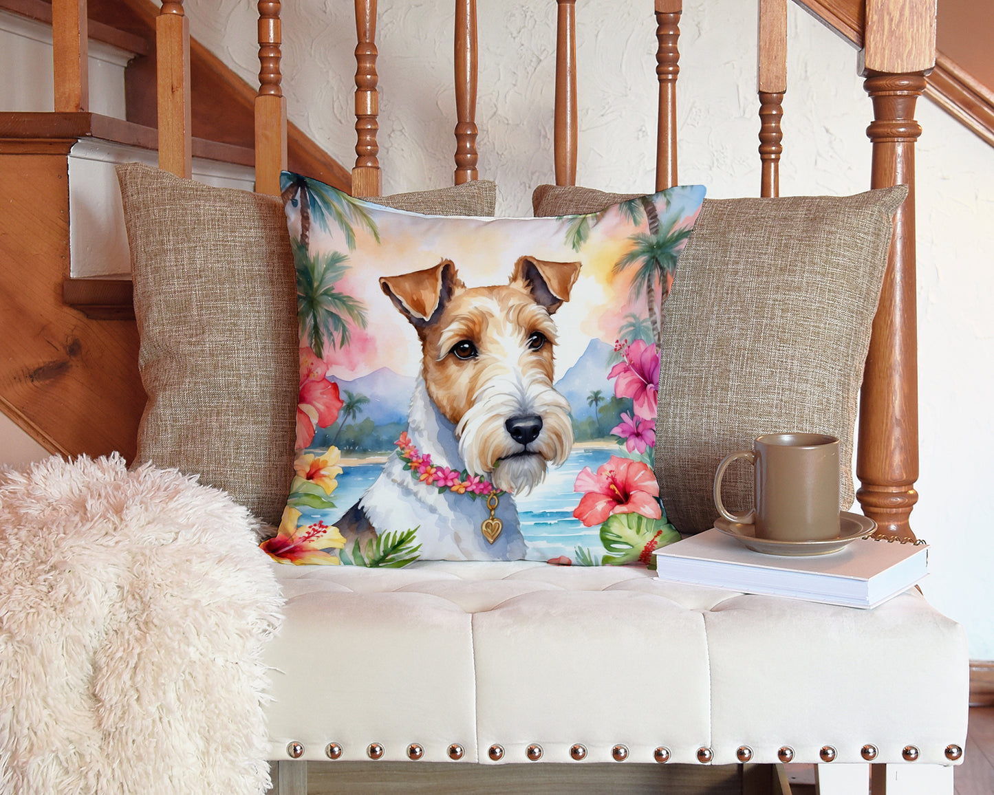 Fox Terrier Luau Throw Pillow