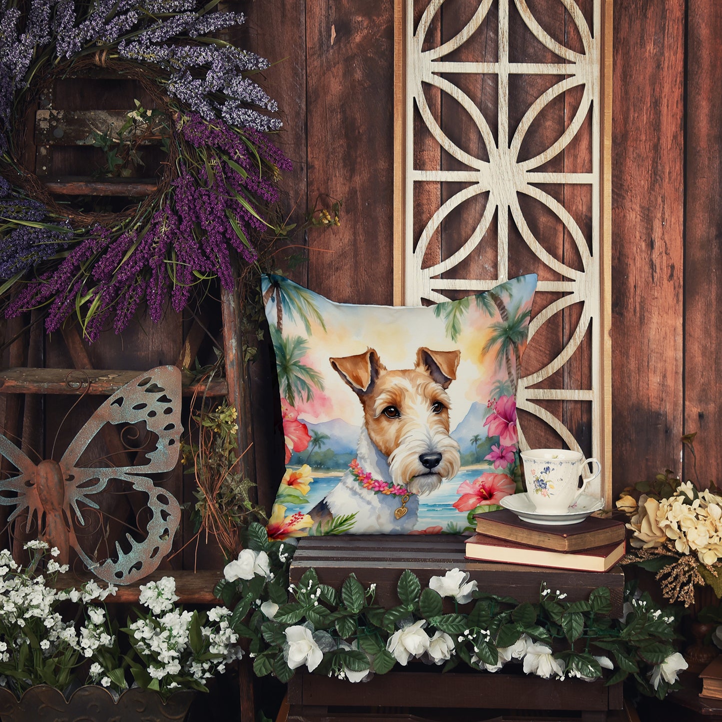 Fox Terrier Luau Throw Pillow