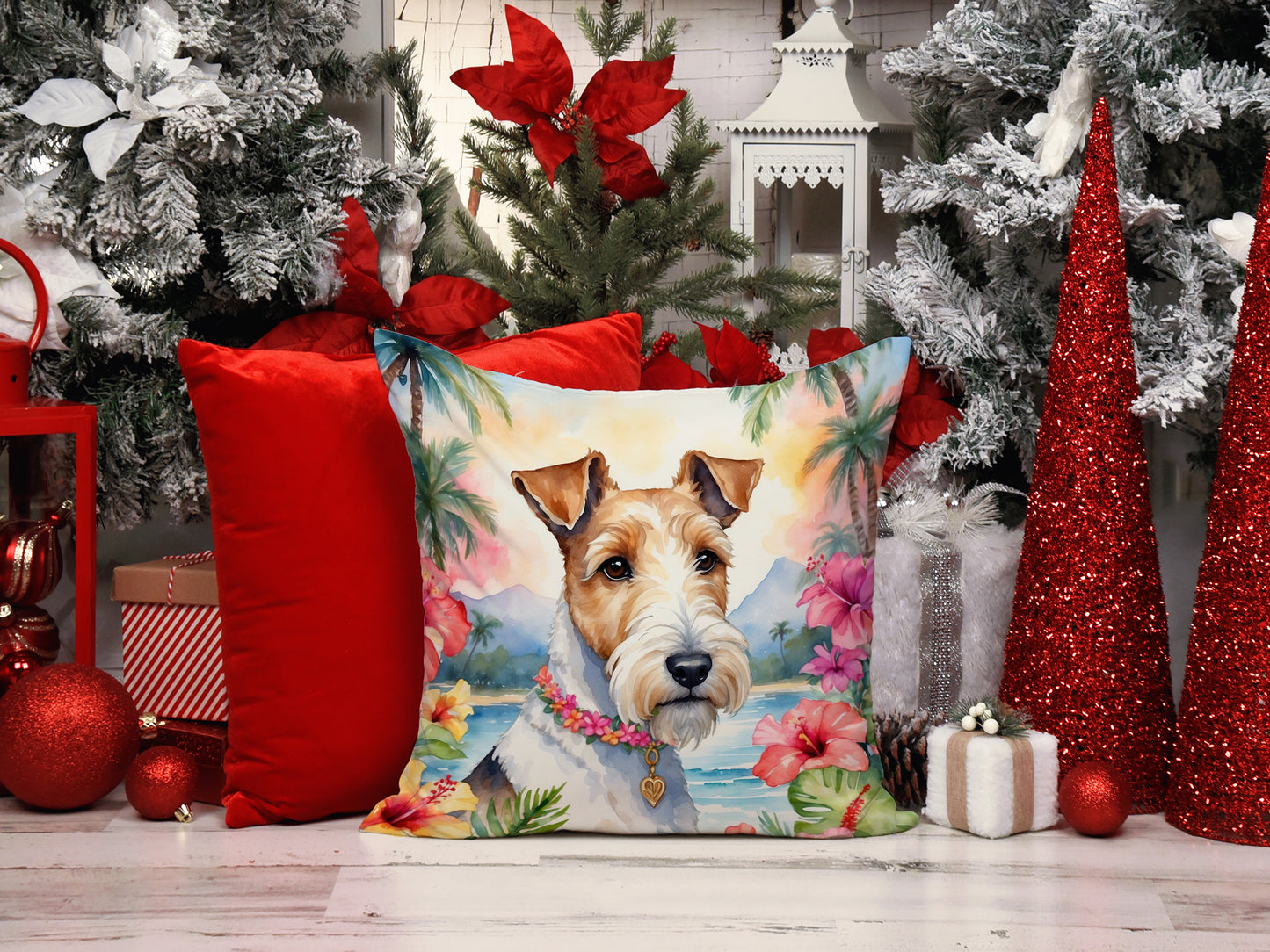 Fox Terrier Luau Throw Pillow