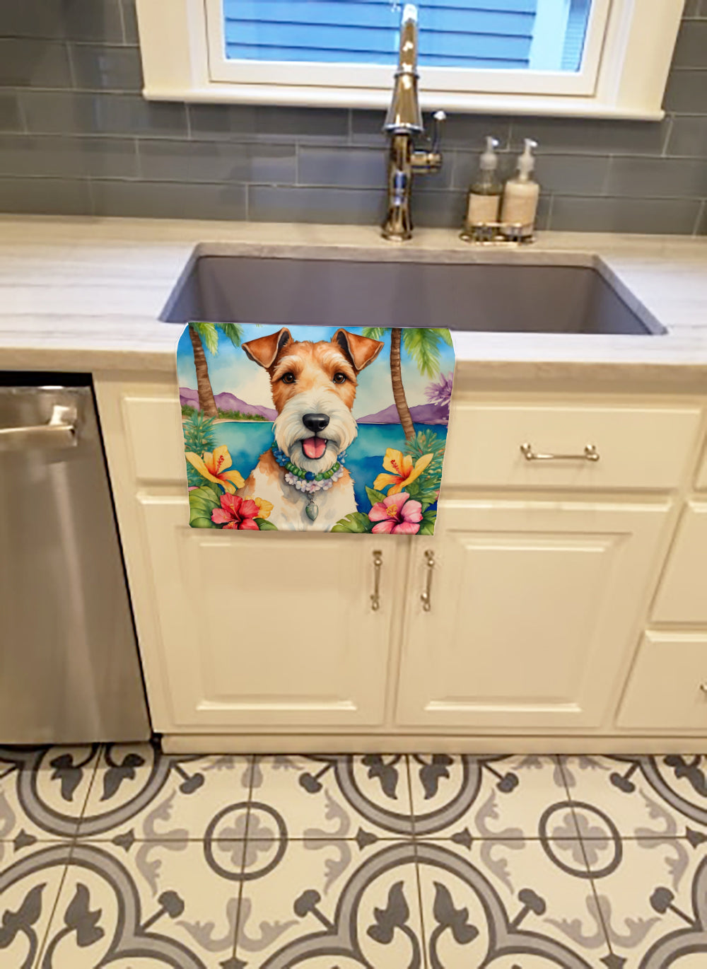 Fox Terrier Luau Kitchen Towel