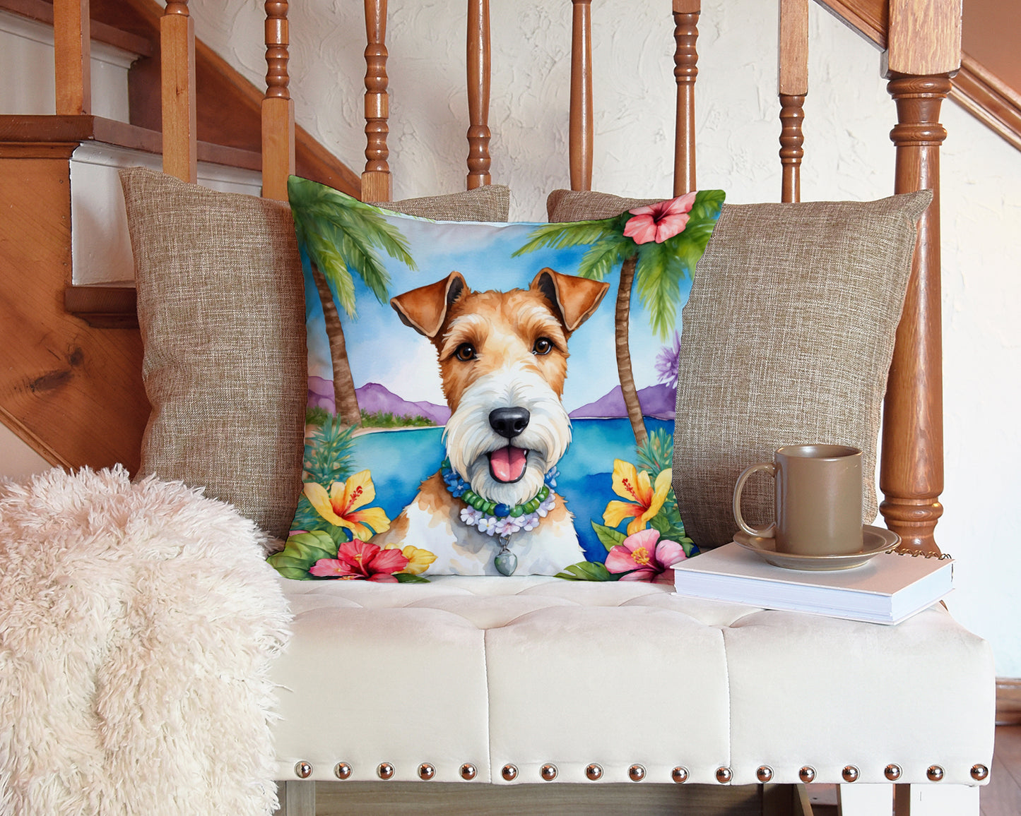 Fox Terrier Luau Throw Pillow