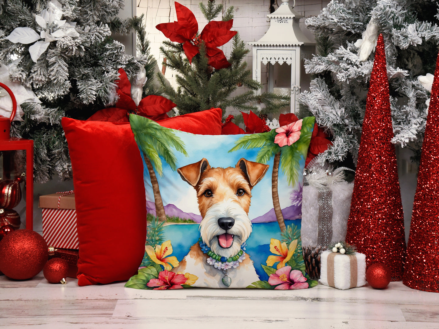 Fox Terrier Luau Throw Pillow