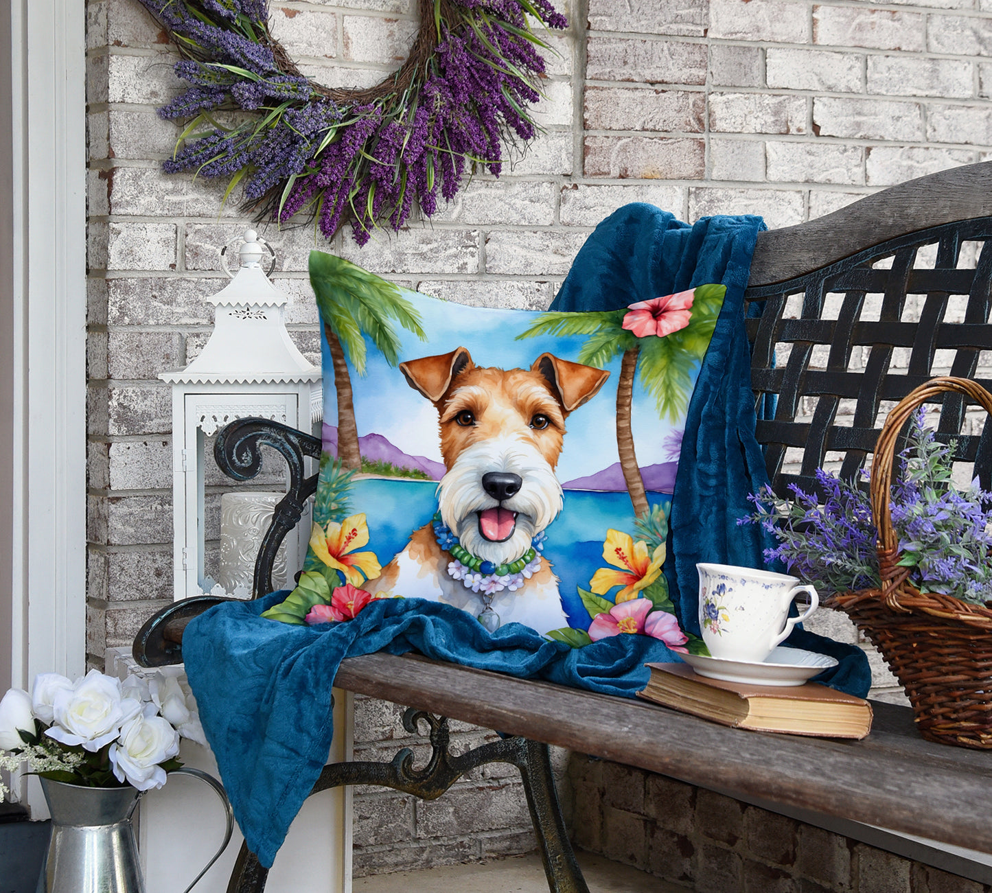 Fox Terrier Luau Throw Pillow