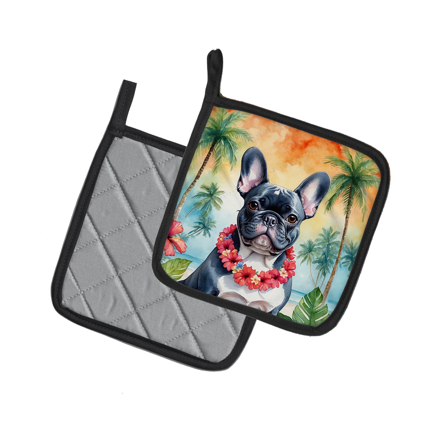 French Bulldog Luau Pair of Pot Holders