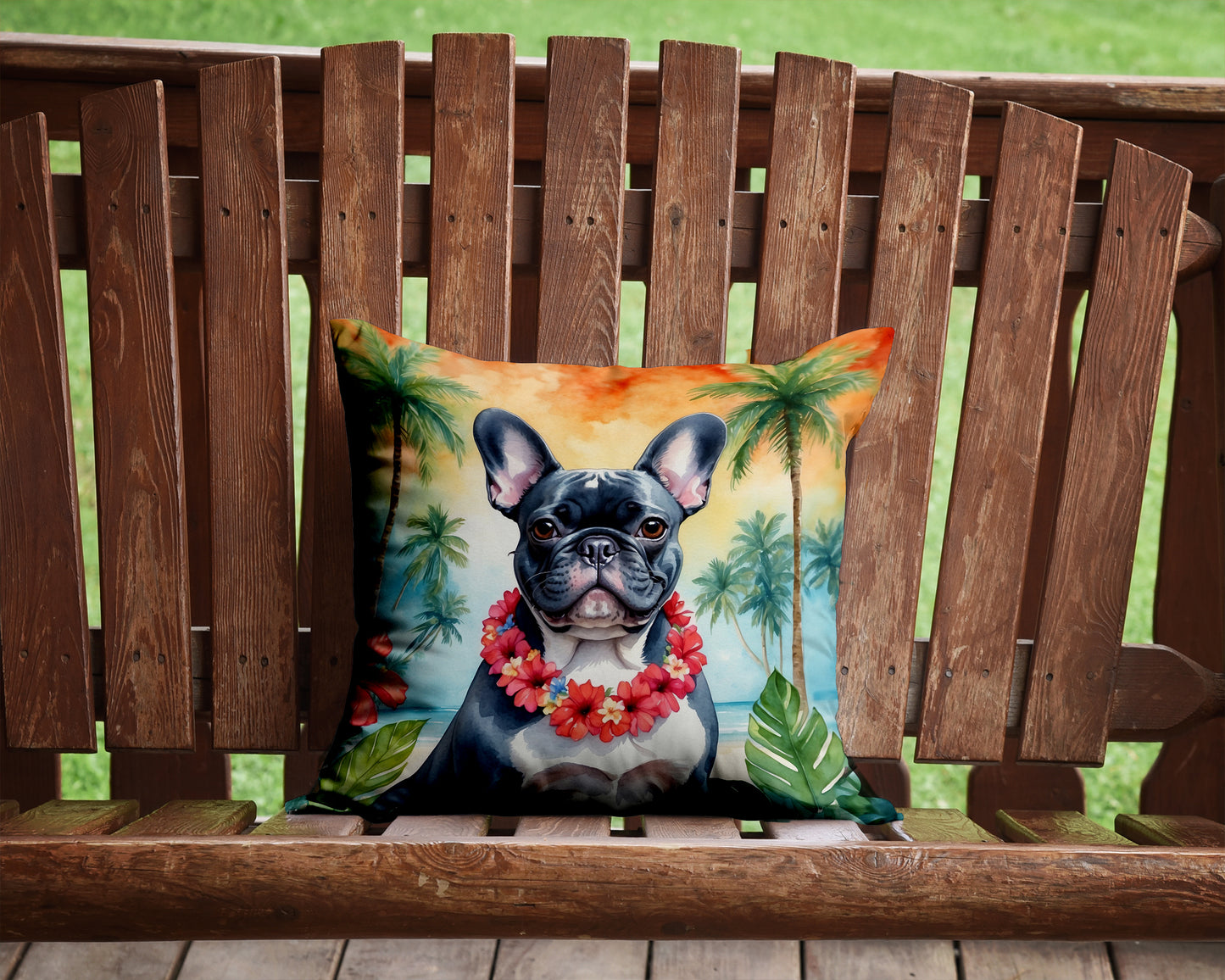 French Bulldog Luau Throw Pillow