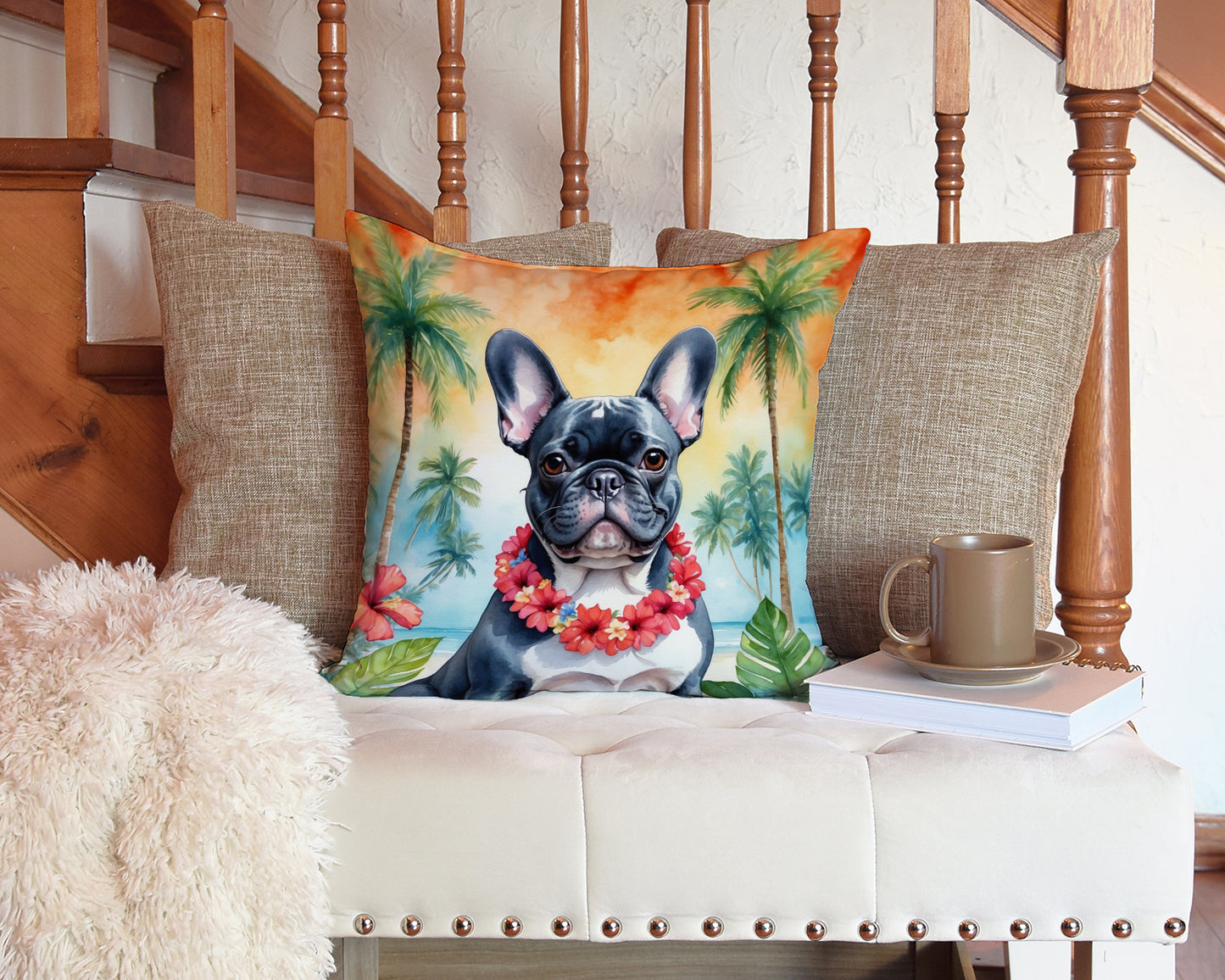 French Bulldog Luau Throw Pillow