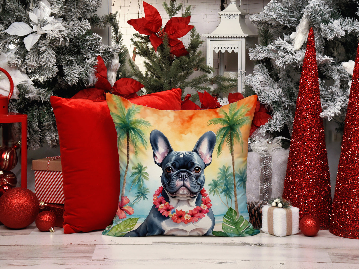 French Bulldog Luau Throw Pillow