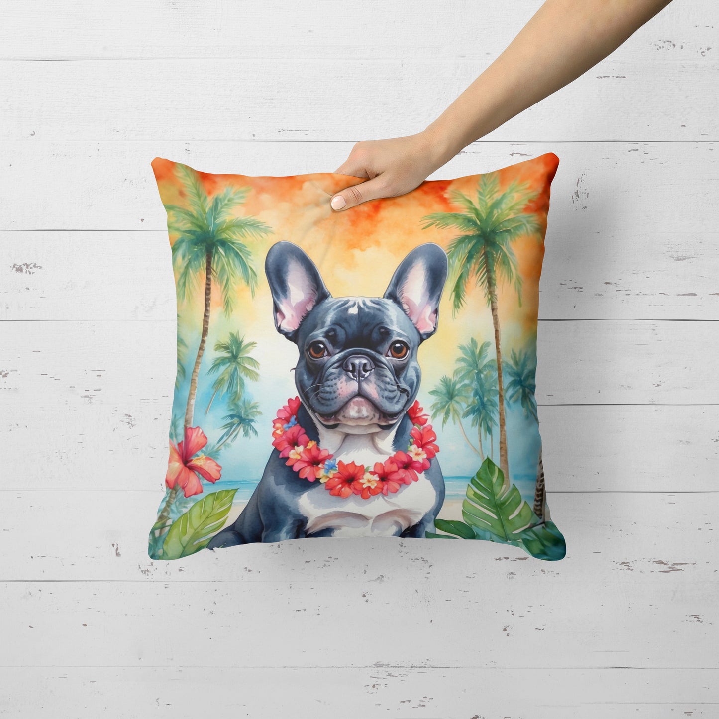 French Bulldog Luau Throw Pillow