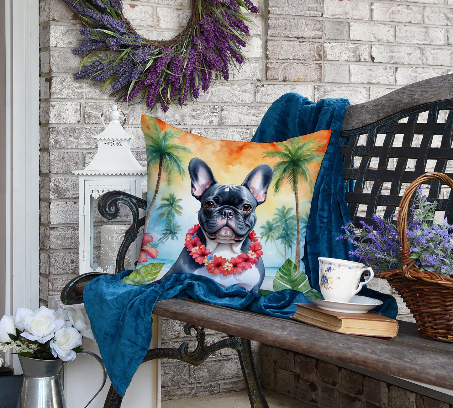 French Bulldog Luau Throw Pillow