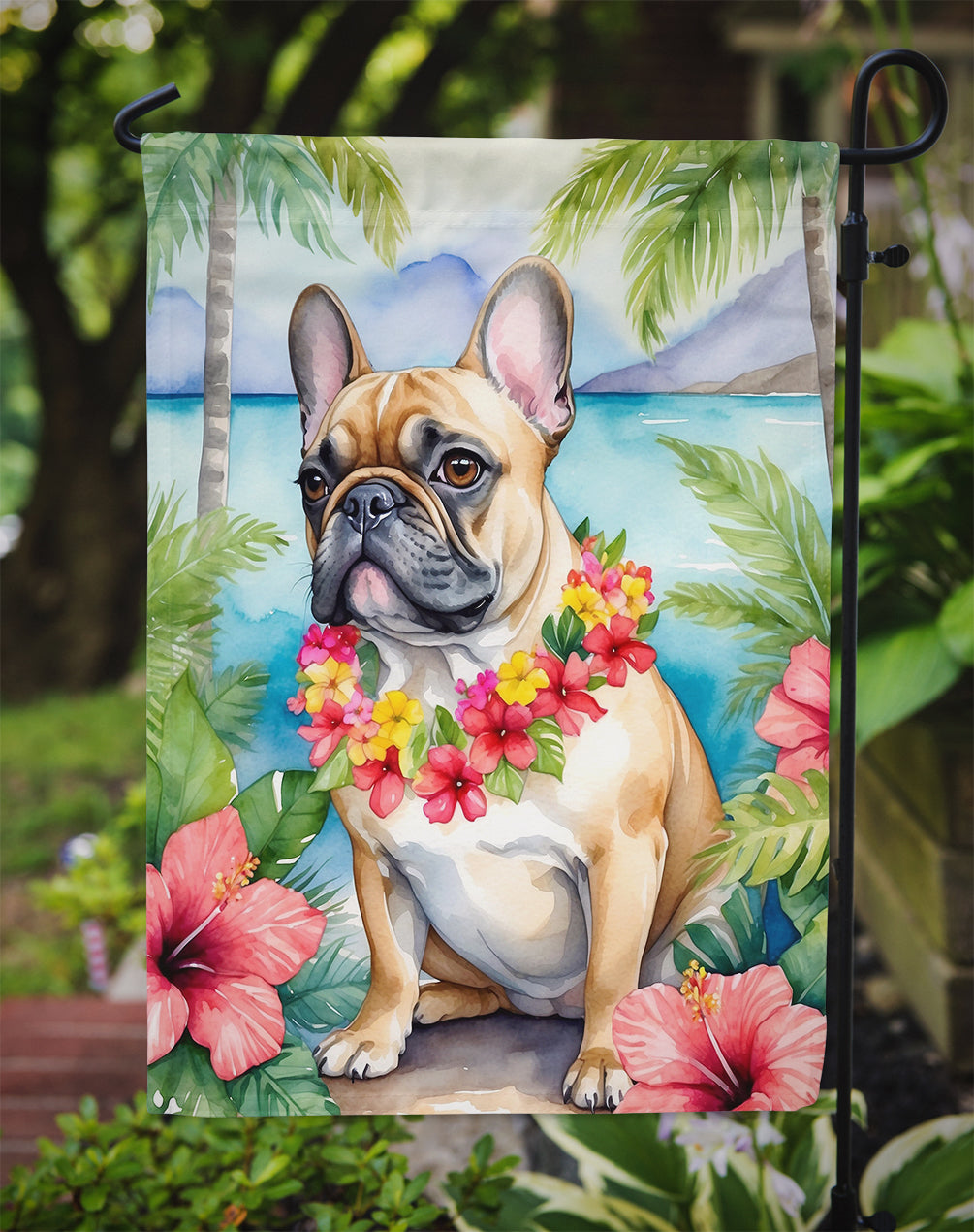 French Bulldog Luau Garden Flag