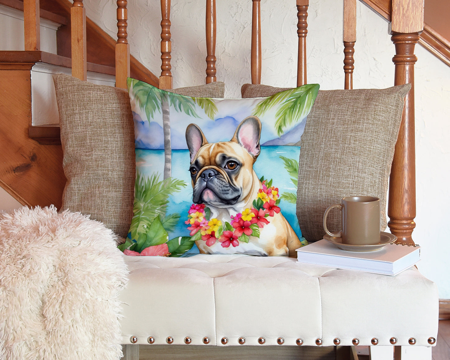 French Bulldog Luau Throw Pillow