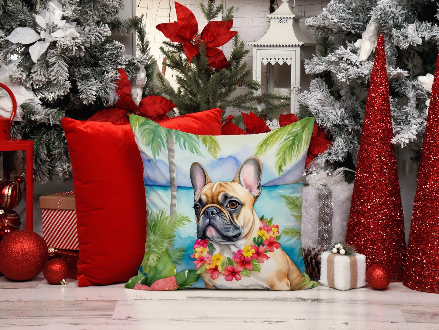 French Bulldog Luau Throw Pillow