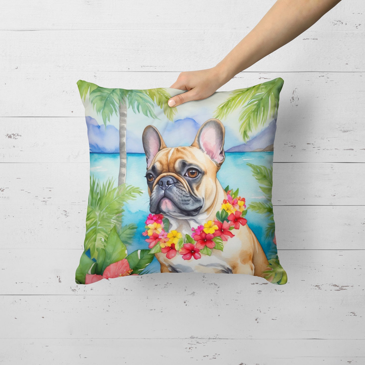 French Bulldog Luau Throw Pillow