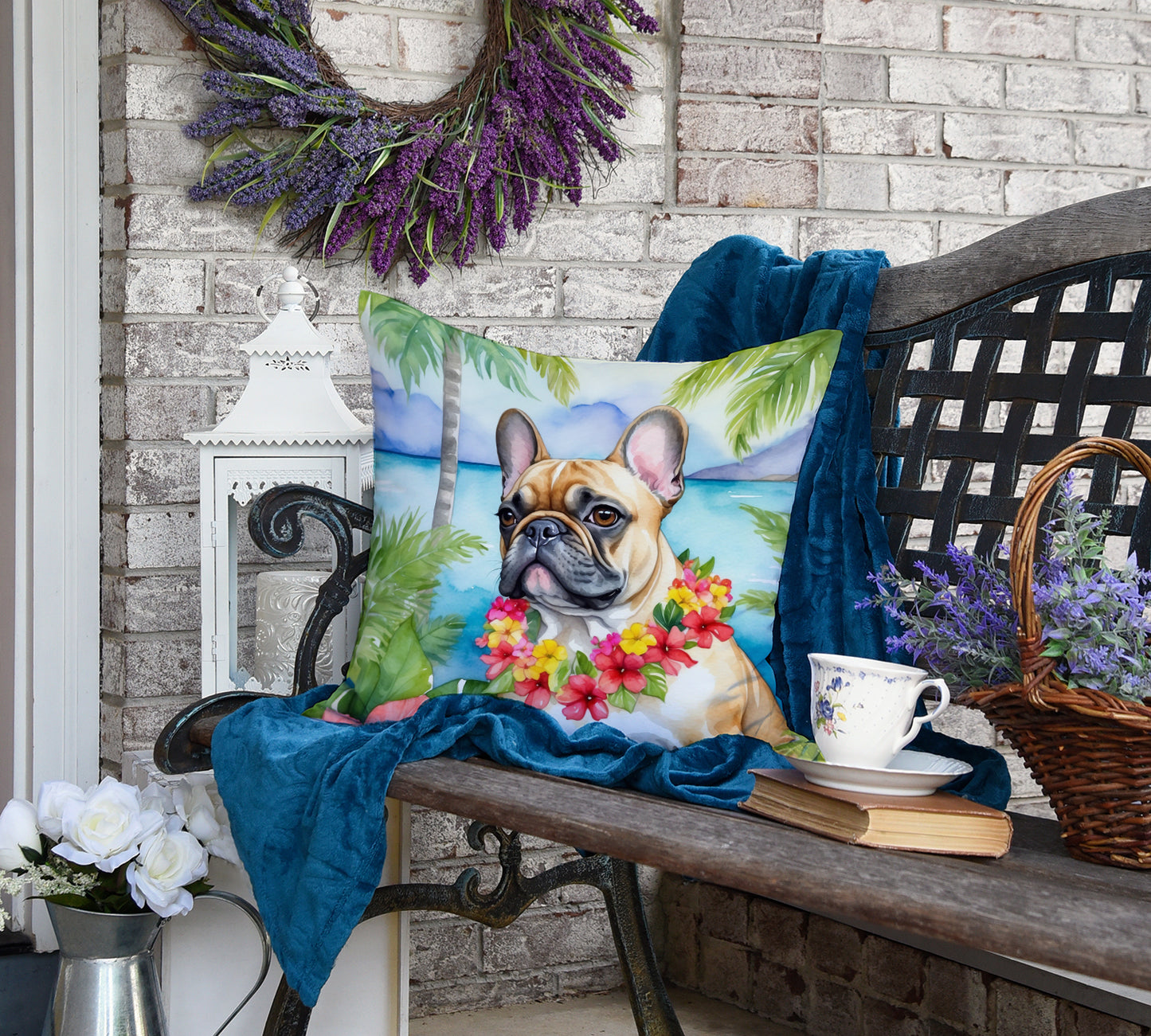 French Bulldog Luau Throw Pillow