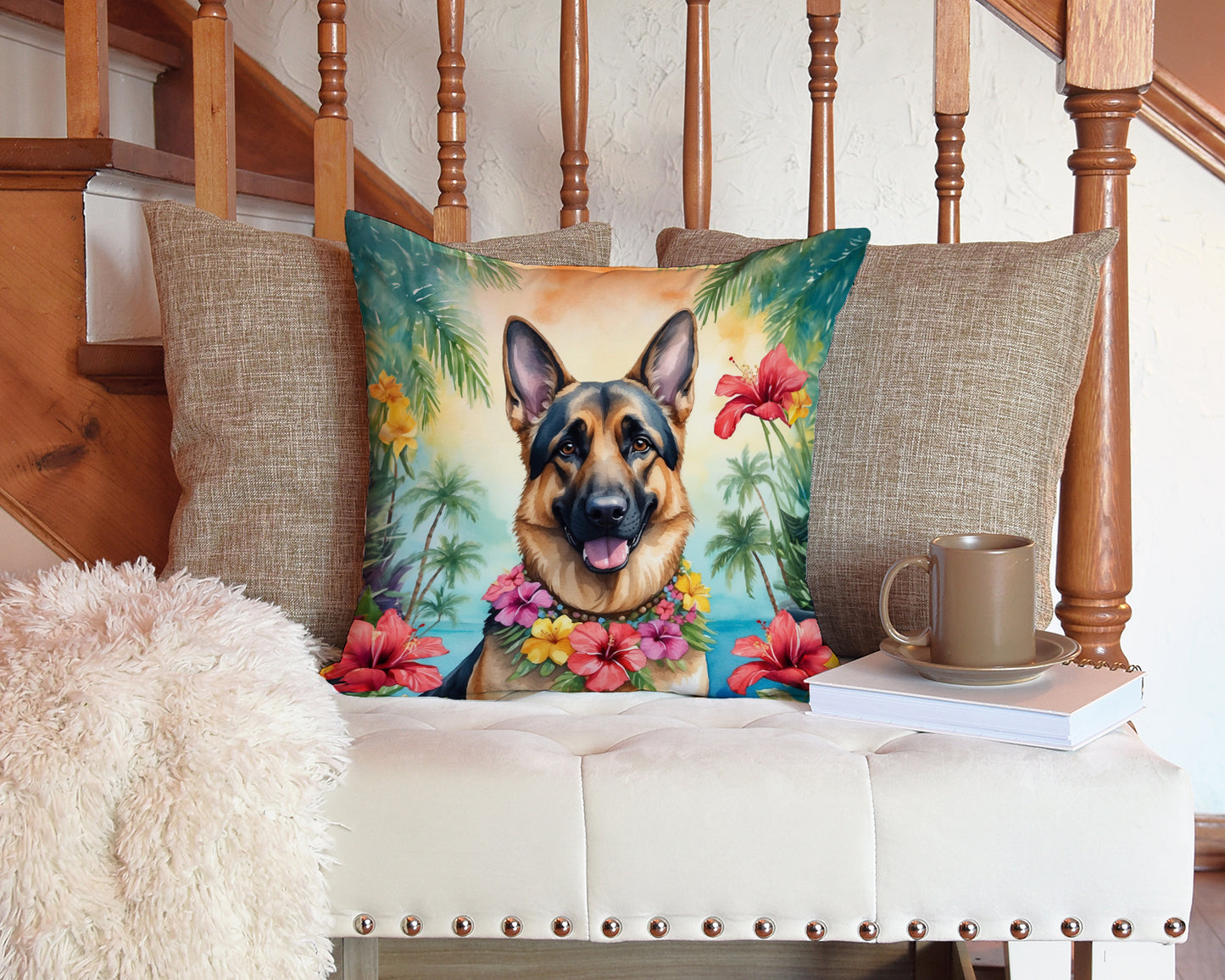 German Shepherd Luau Throw Pillow