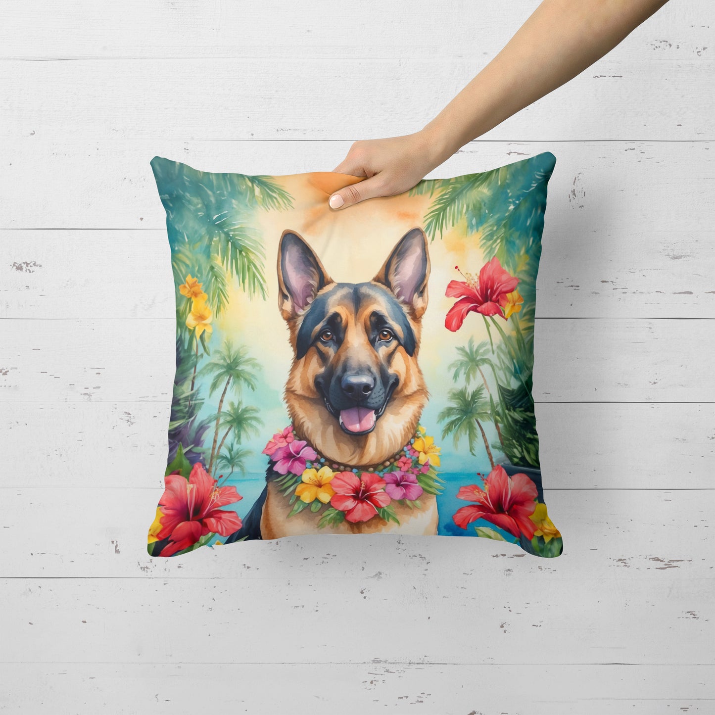 German Shepherd Luau Throw Pillow