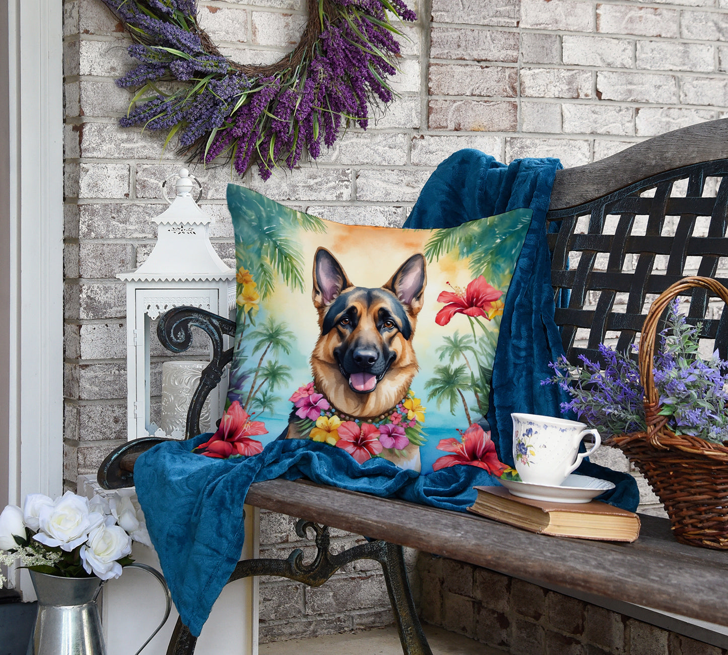 German Shepherd Luau Throw Pillow