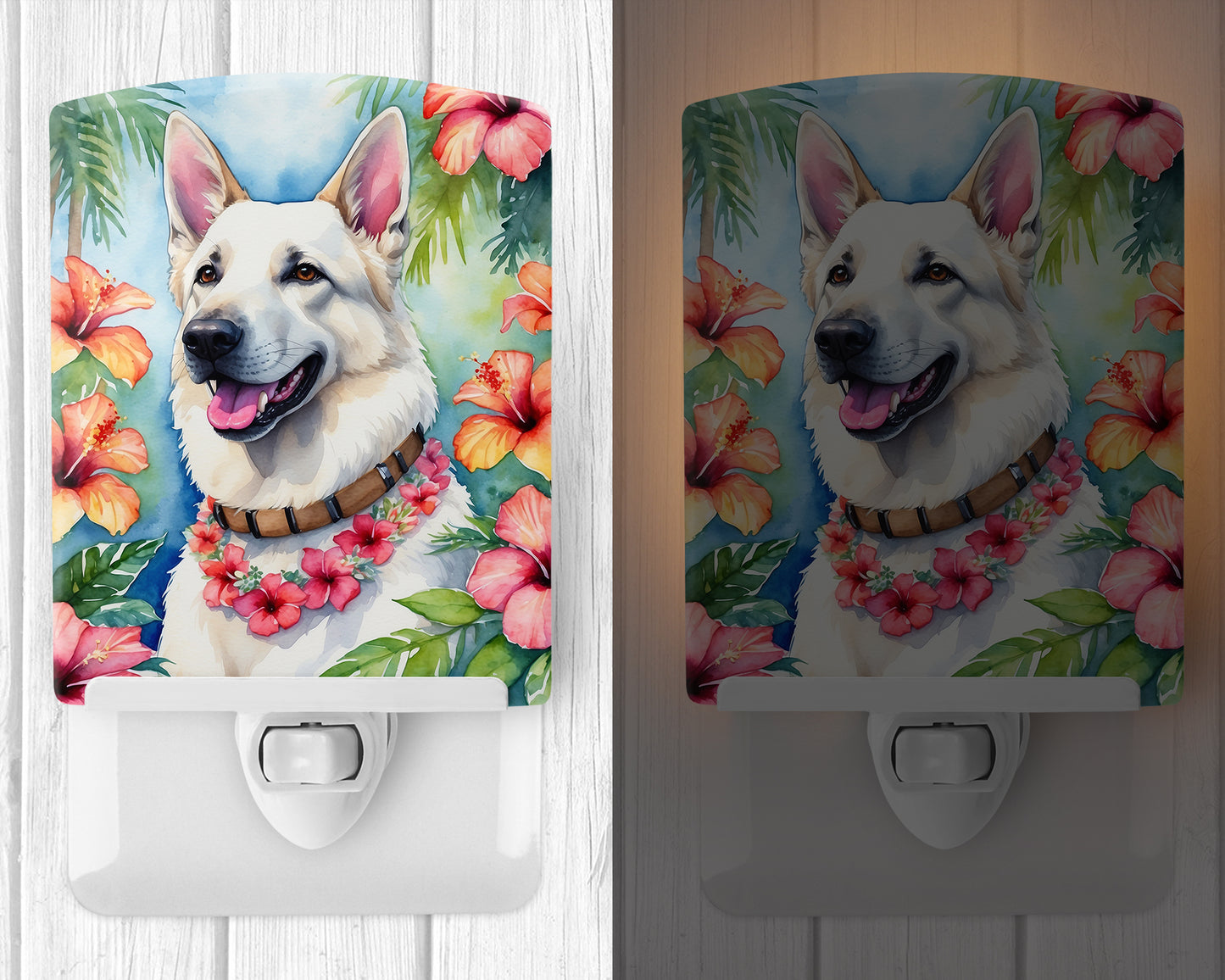 White German Shepherd Luau Ceramic Night Light