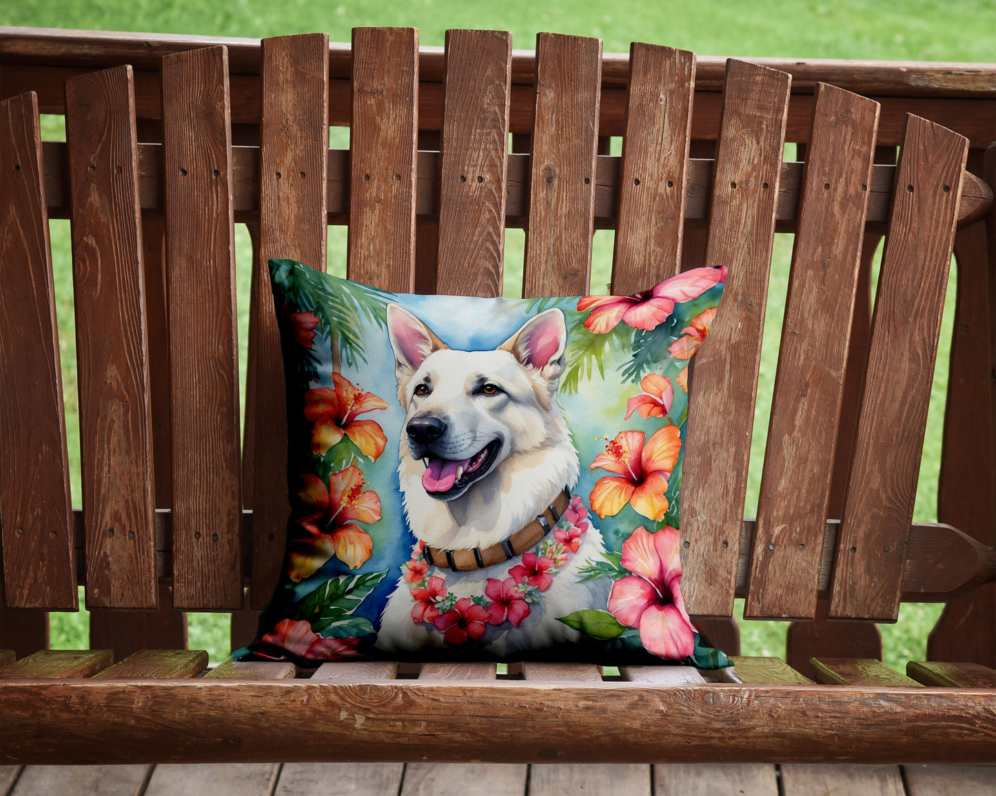 White German Shepherd Luau Throw Pillow