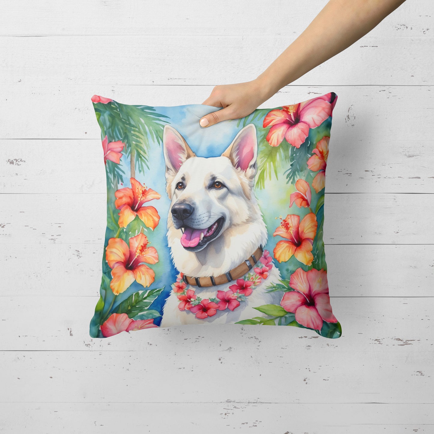 White German Shepherd Luau Throw Pillow