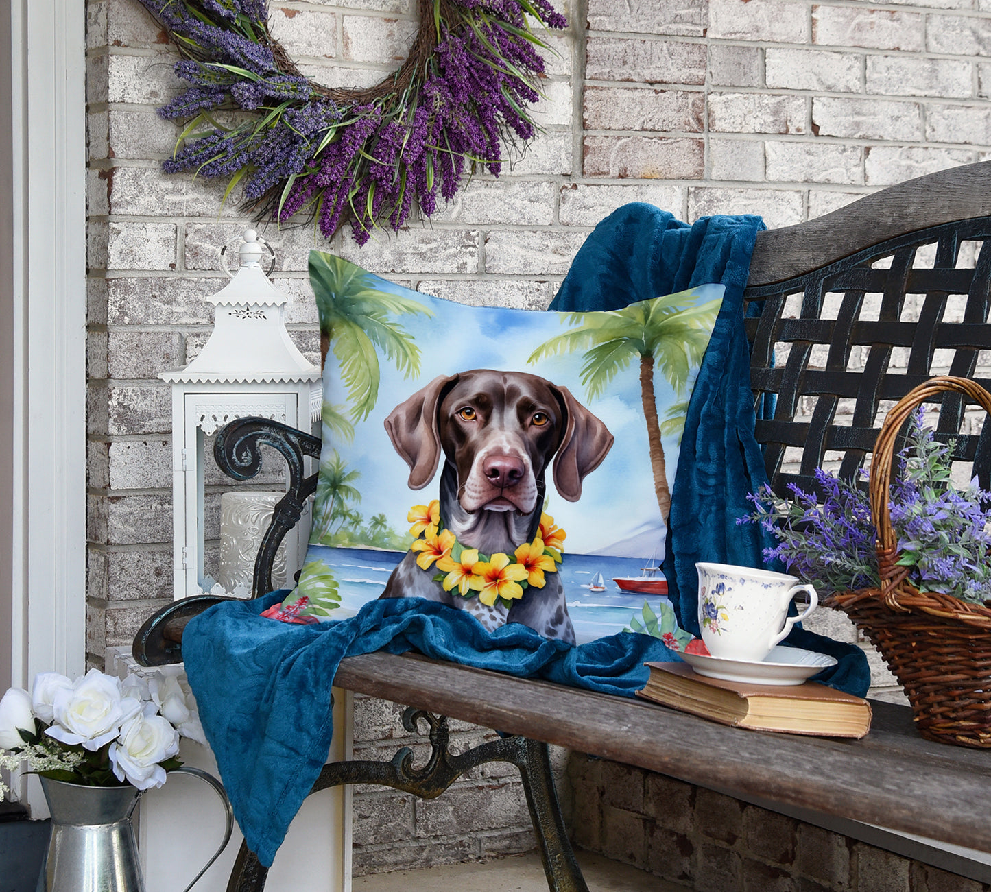 German Shorthaired Pointer Luau Throw Pillow