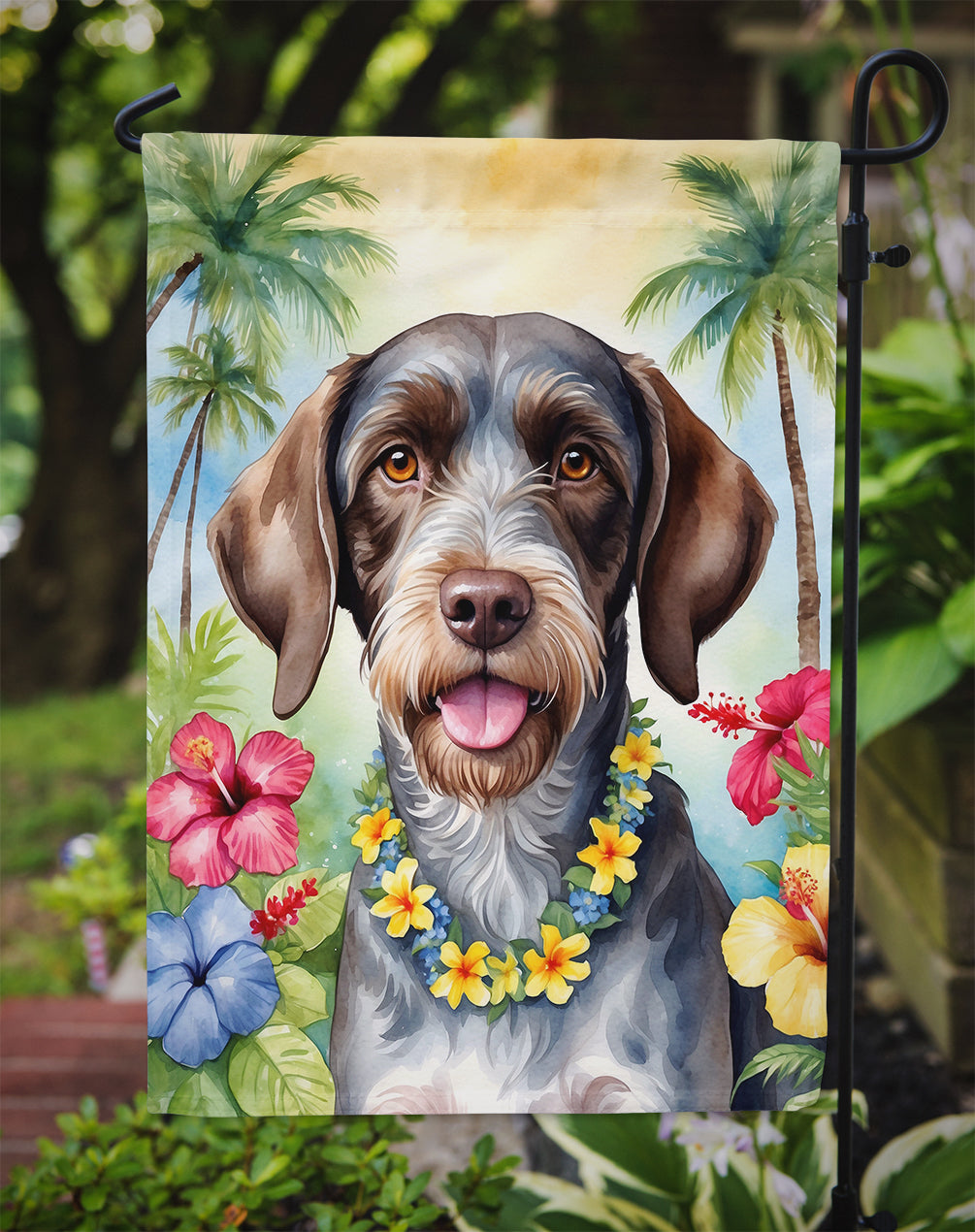 German Wirehaired Pointer Luau Garden Flag