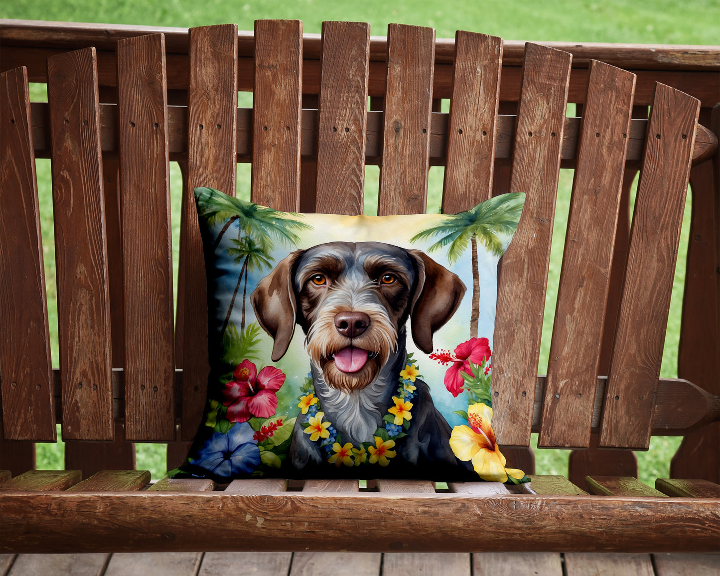 German Wirehaired Pointer Luau Throw Pillow
