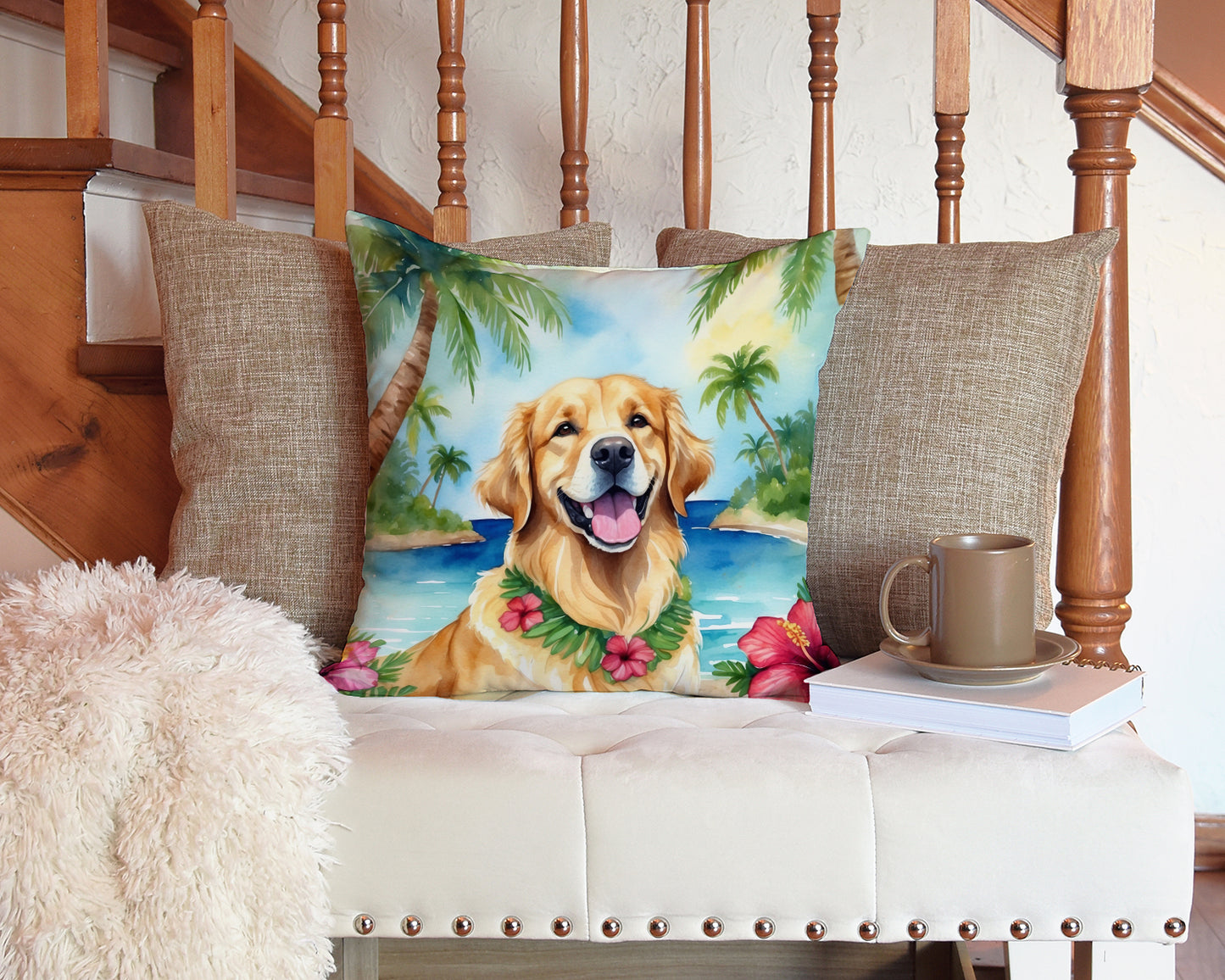 Golden Retriever Luau Throw Pillow