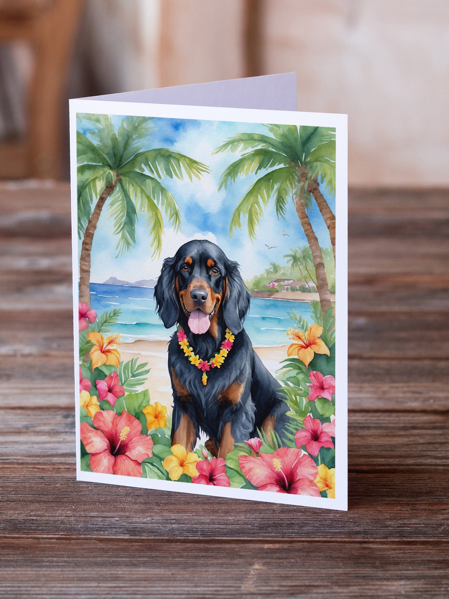 Gordon Setter Luau Greeting Cards Pack of 8