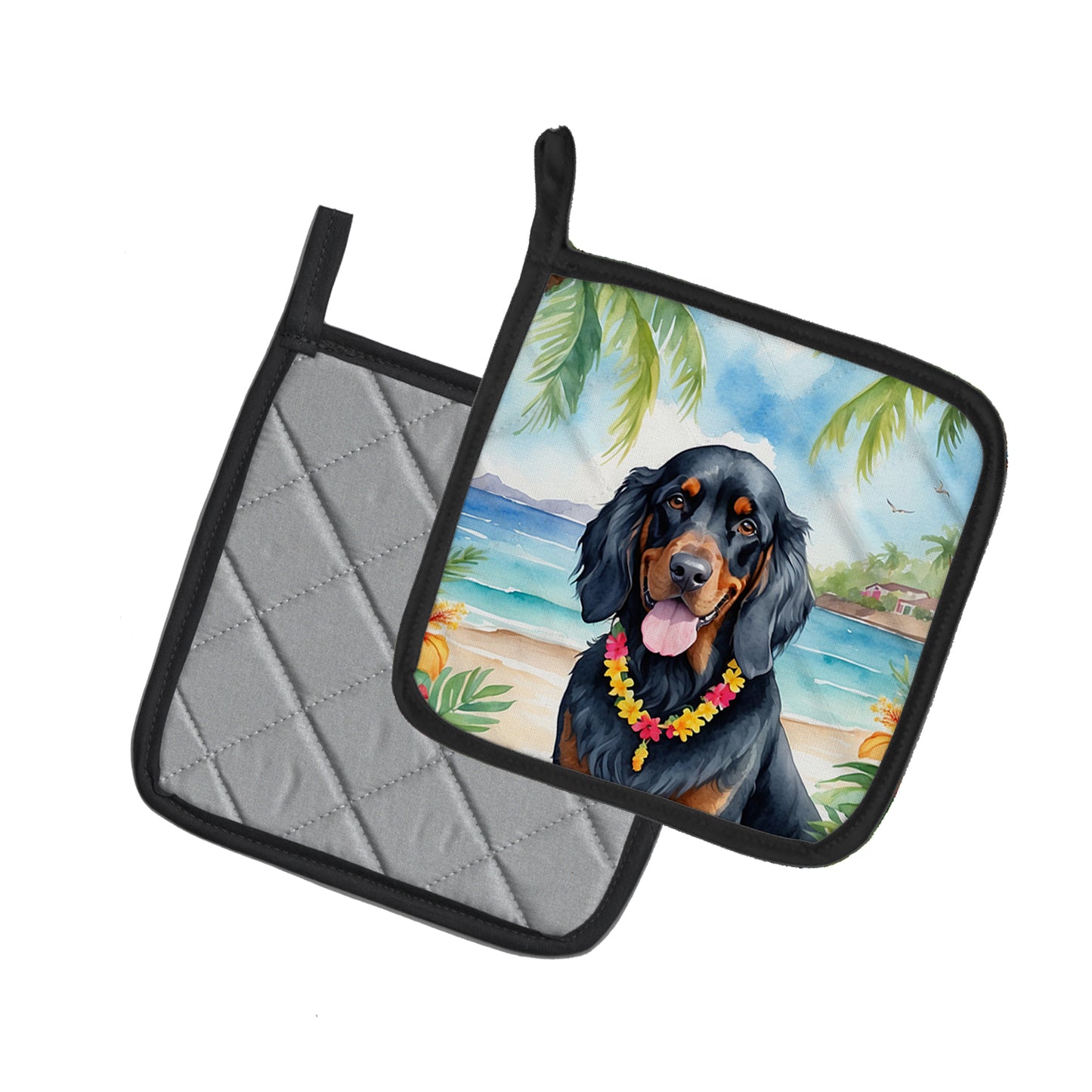 Gordon Setter Luau Pair of Pot Holders