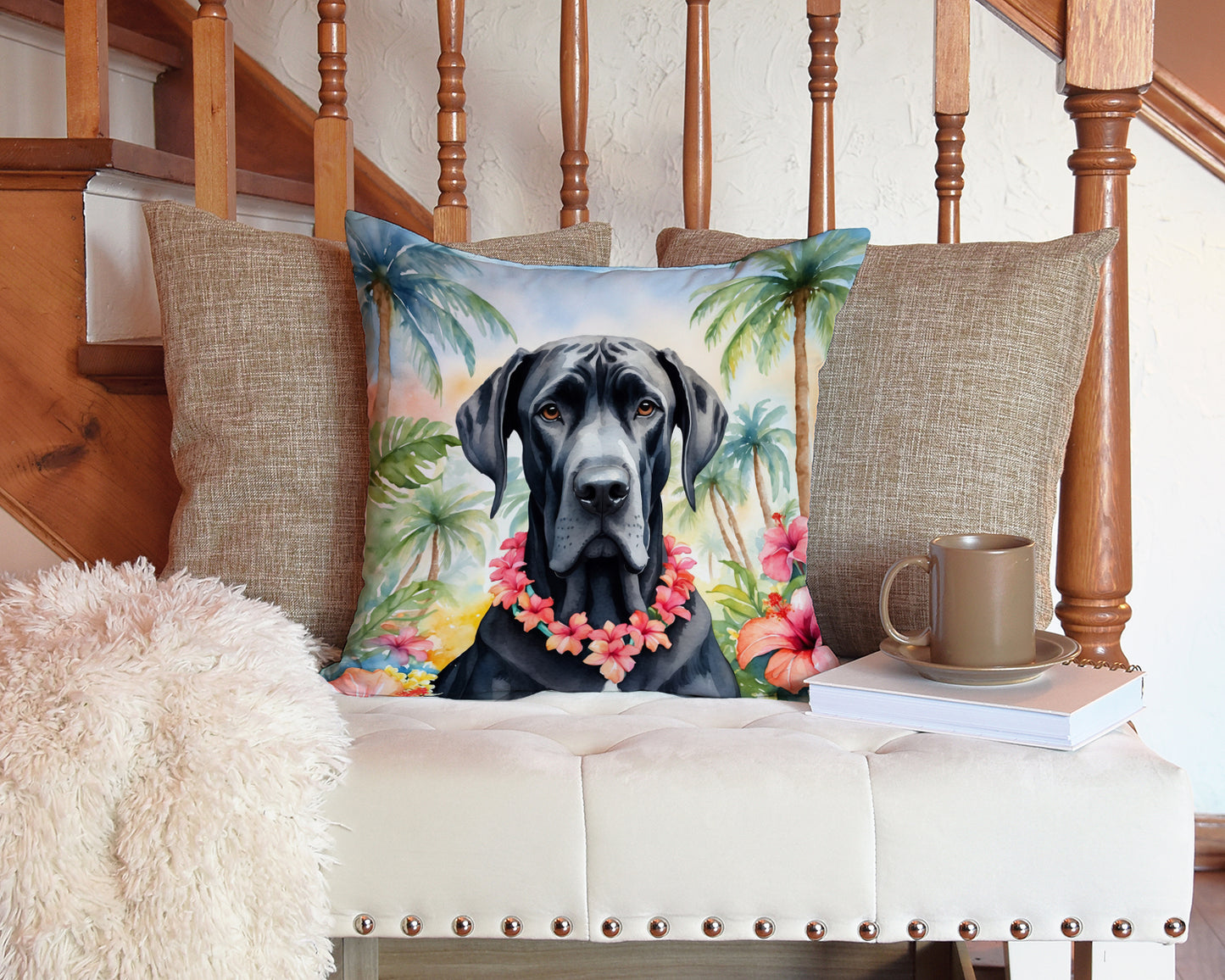 Great Dane Luau Throw Pillow