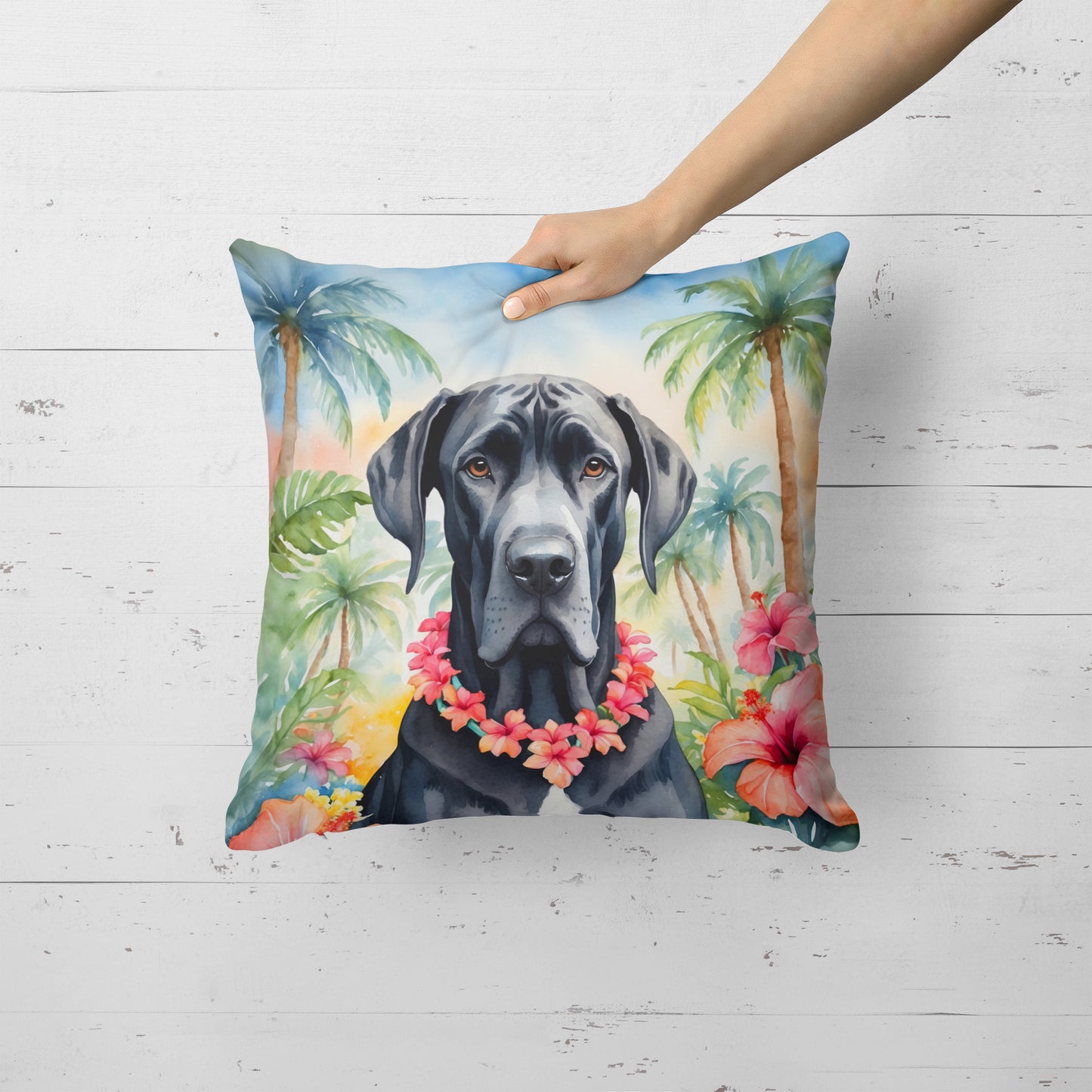 Great Dane Luau Throw Pillow