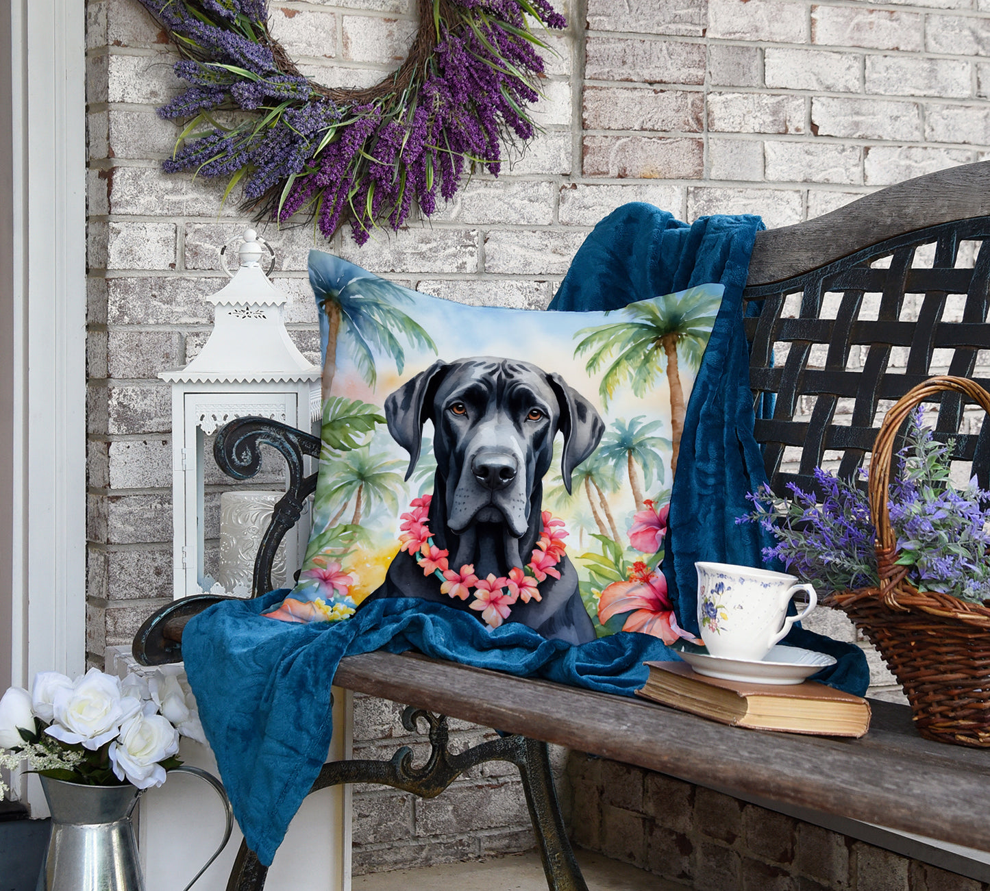 Great Dane Luau Throw Pillow