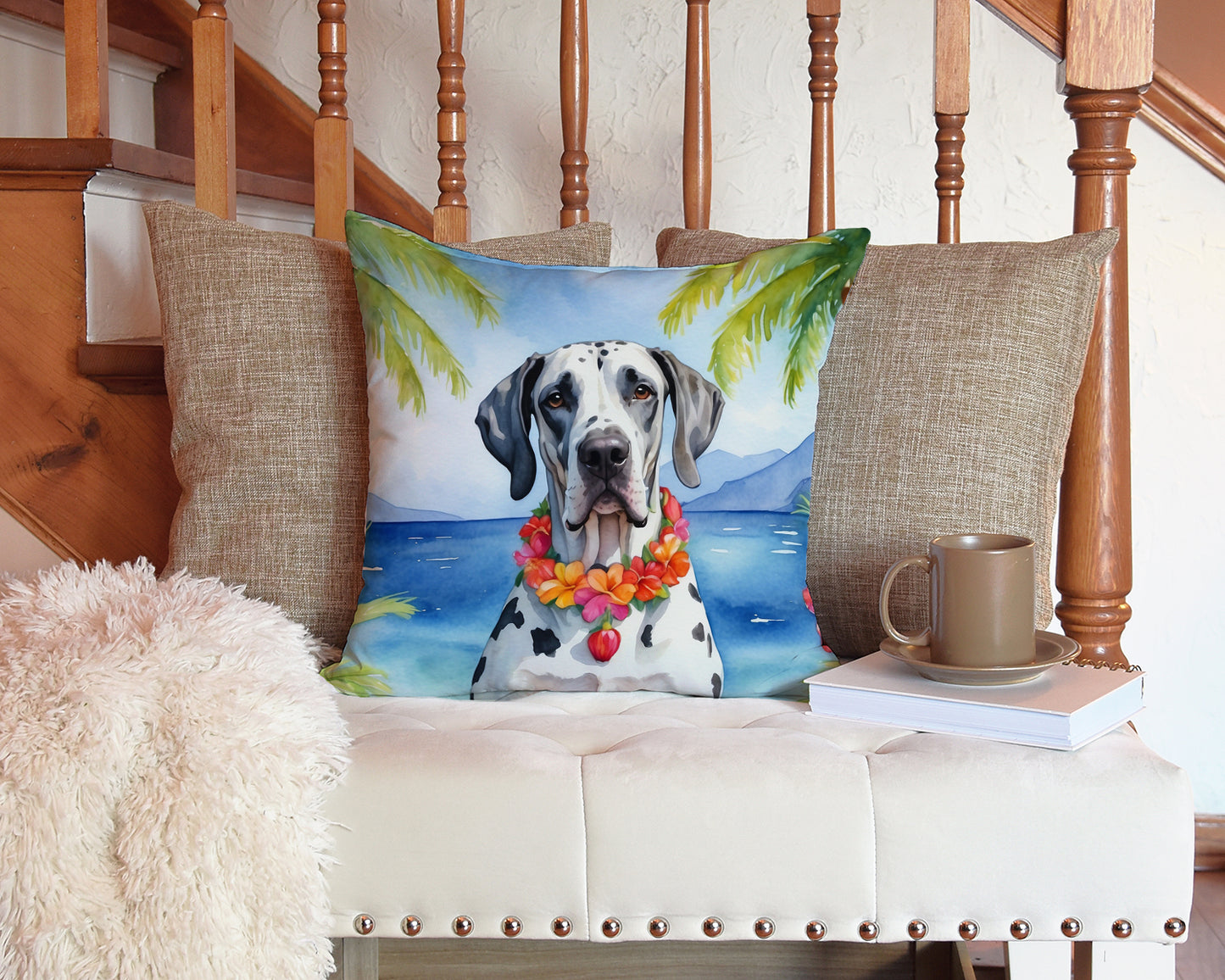 Great Dane Luau Throw Pillow