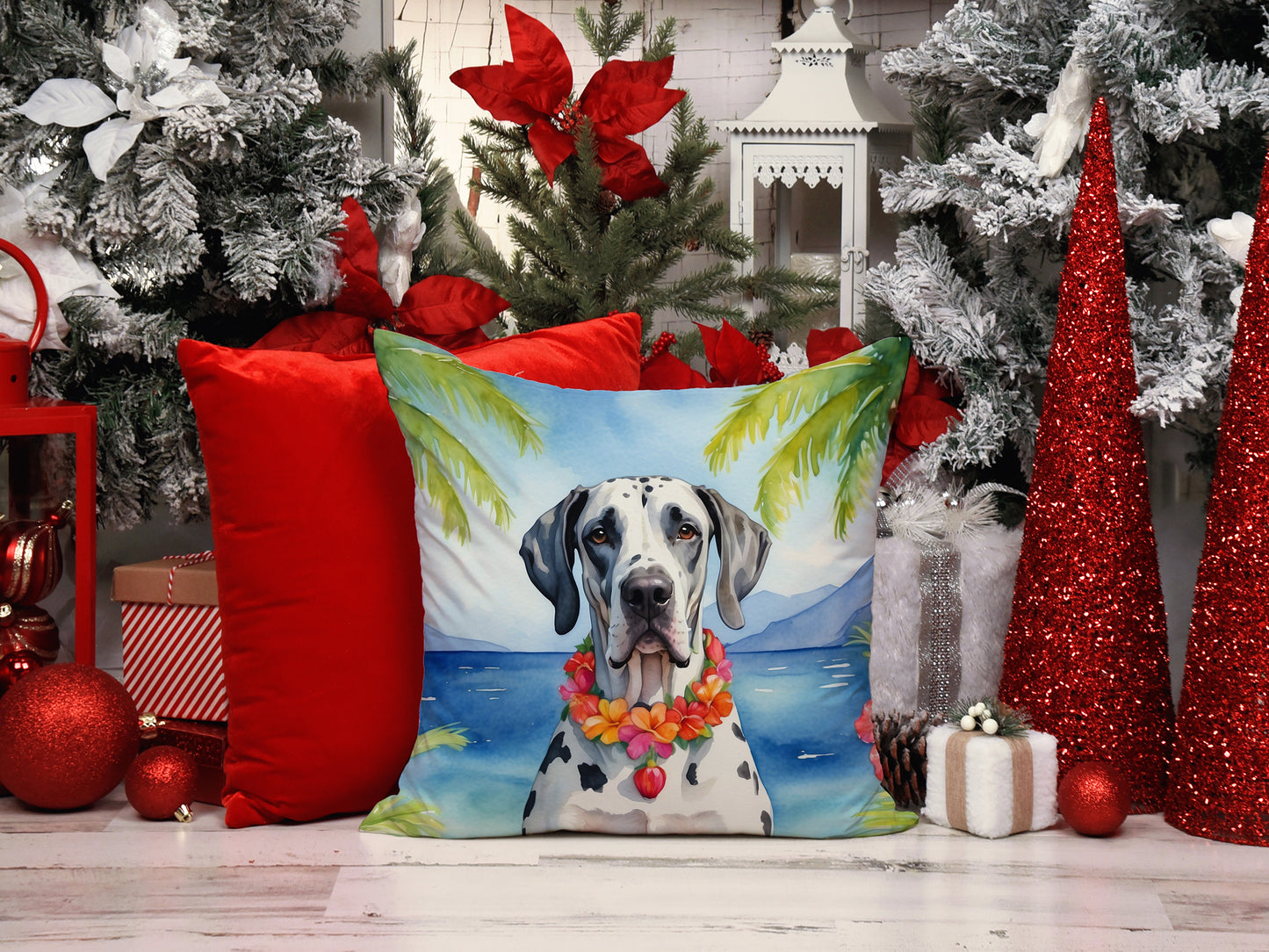 Great Dane Luau Throw Pillow