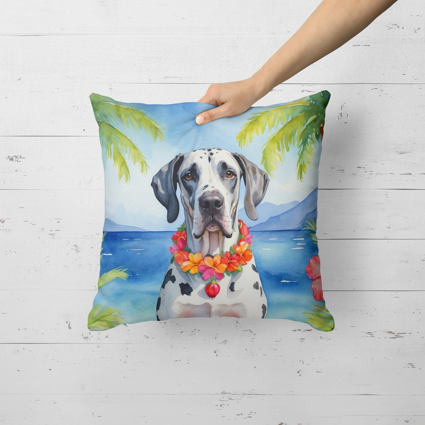 Great Dane Luau Throw Pillow