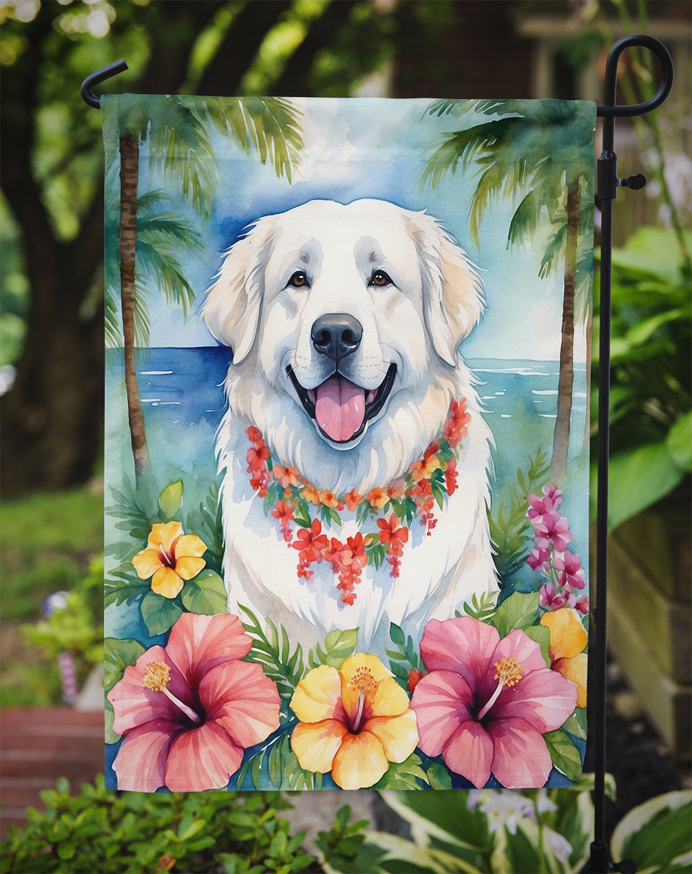 Great Pyrenees Luau Garden Flag