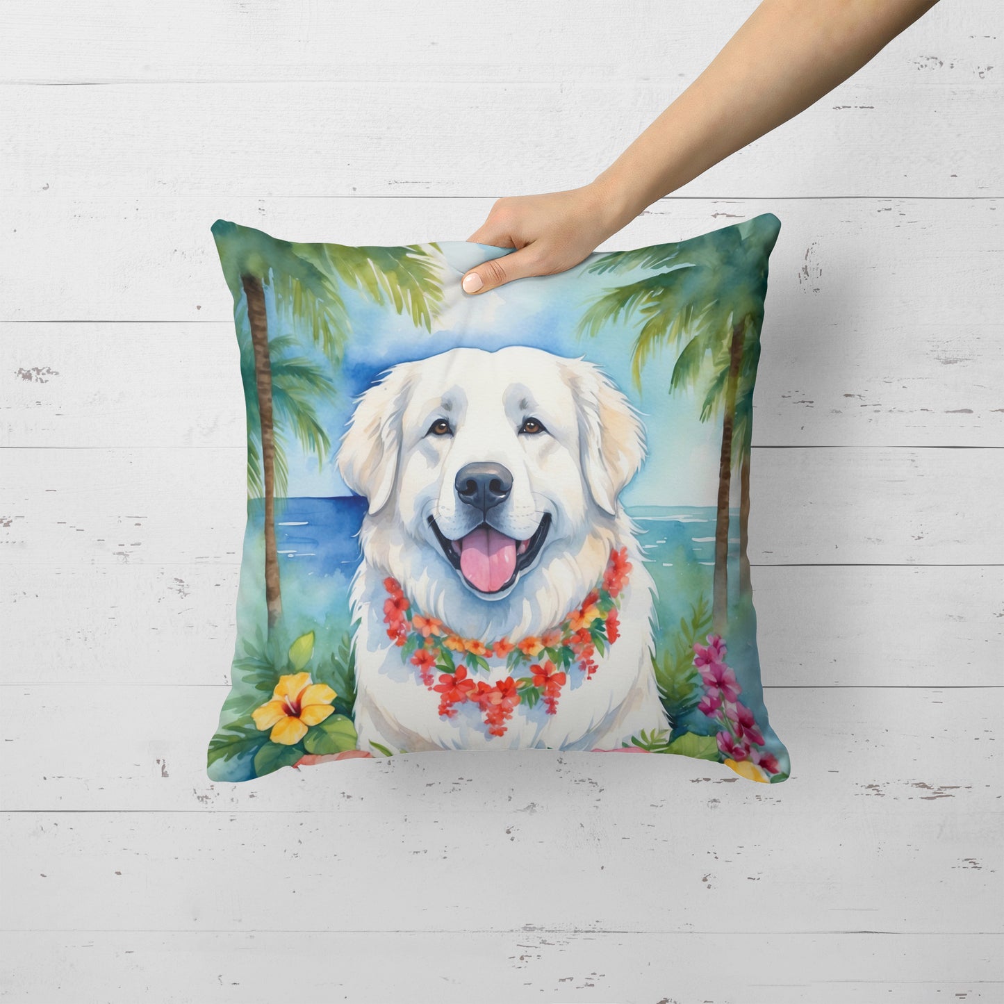 Great Pyrenees Luau Throw Pillow