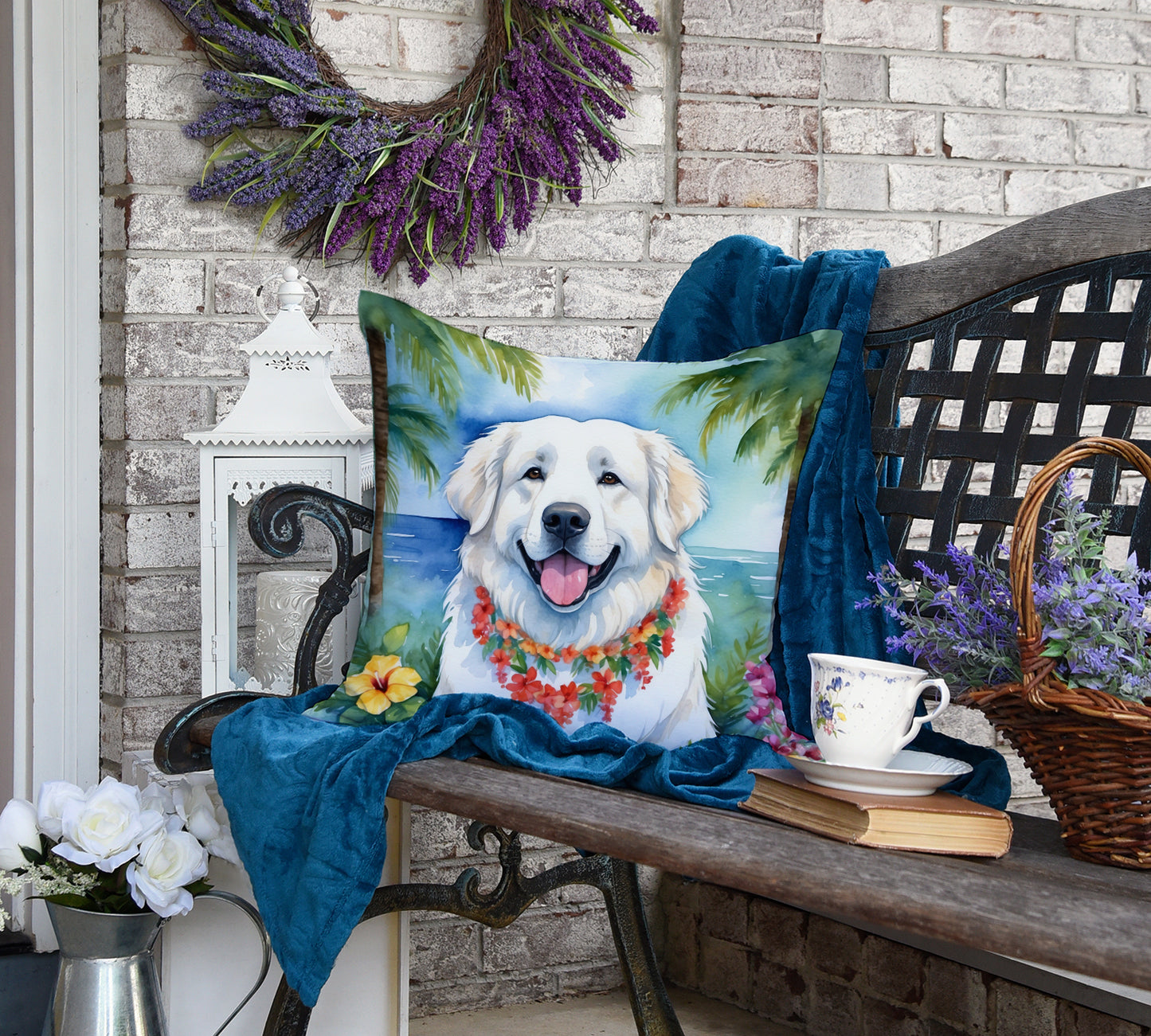 Great Pyrenees Luau Throw Pillow