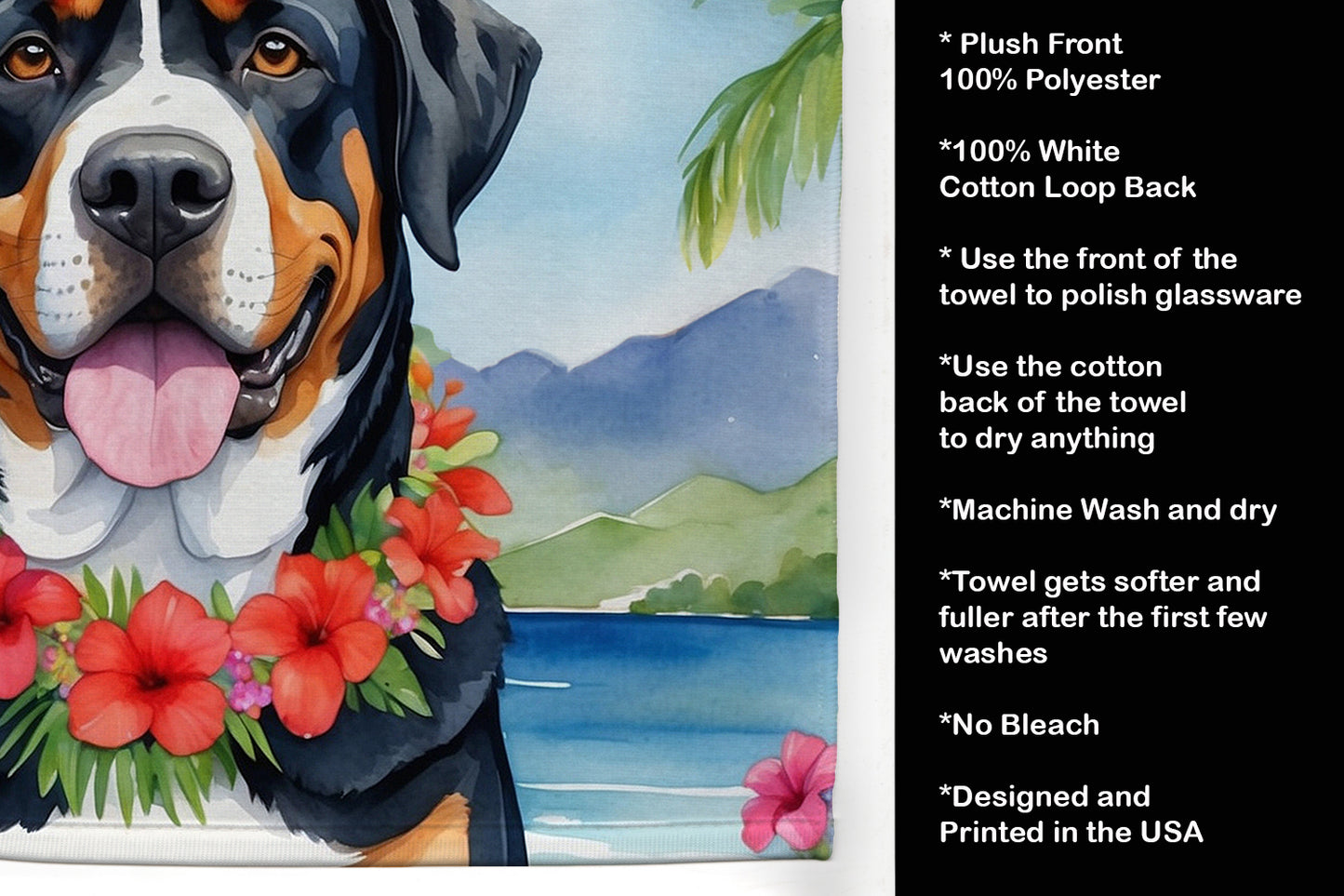 Greater Swiss Mountain Dog Luau Kitchen Towel