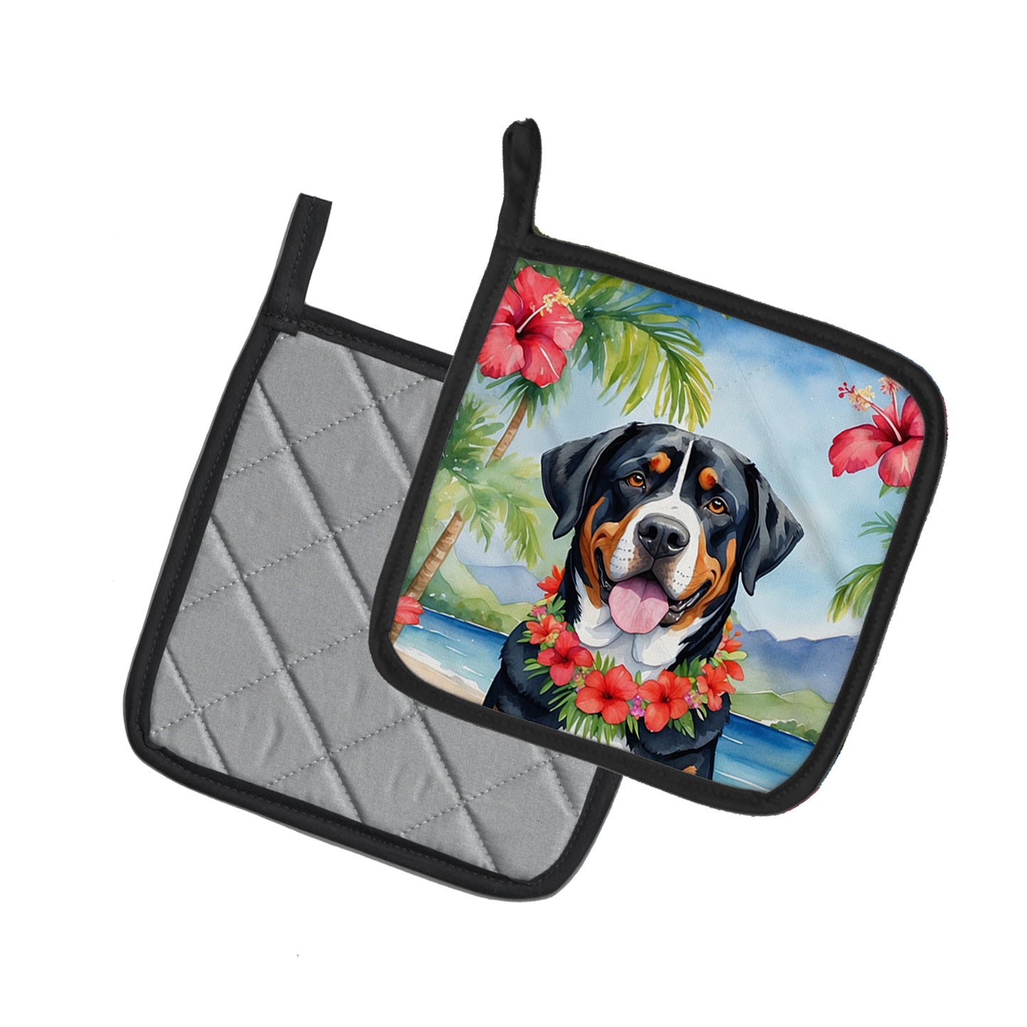 Greater Swiss Mountain Dog Luau Pair of Pot Holders