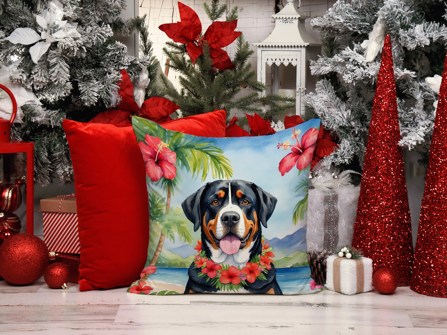 Greater Swiss Mountain Dog Luau Throw Pillow