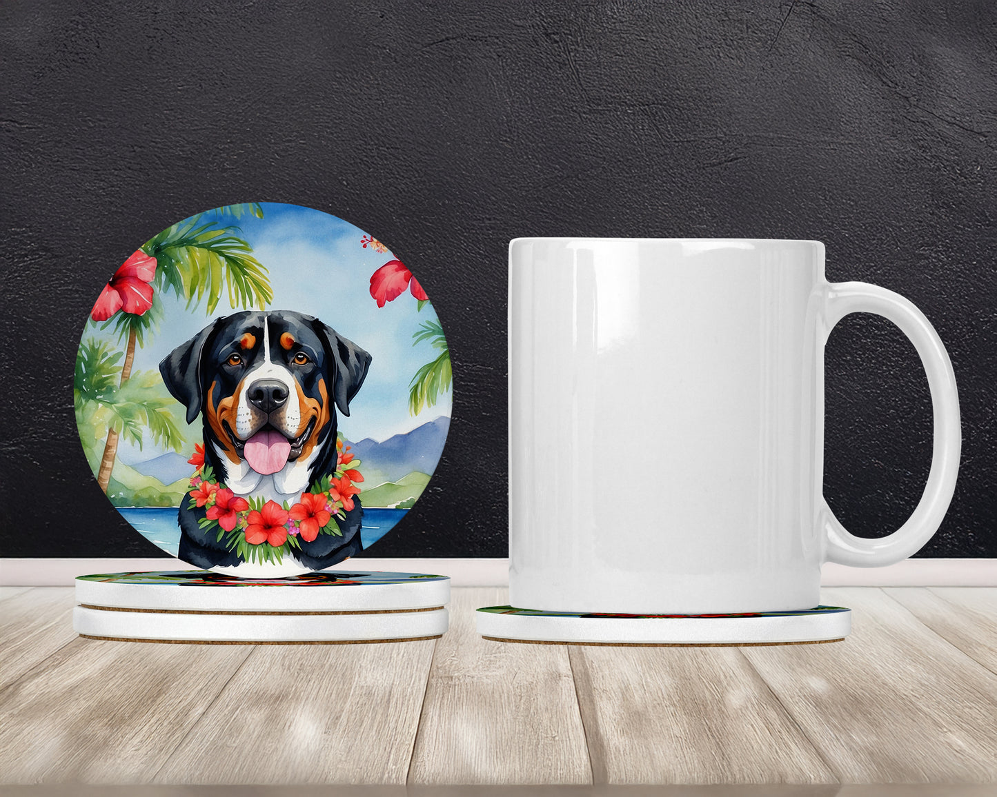 Greater Swiss Mountain Dog Luau Large Sandstone Coasters Pack of 4