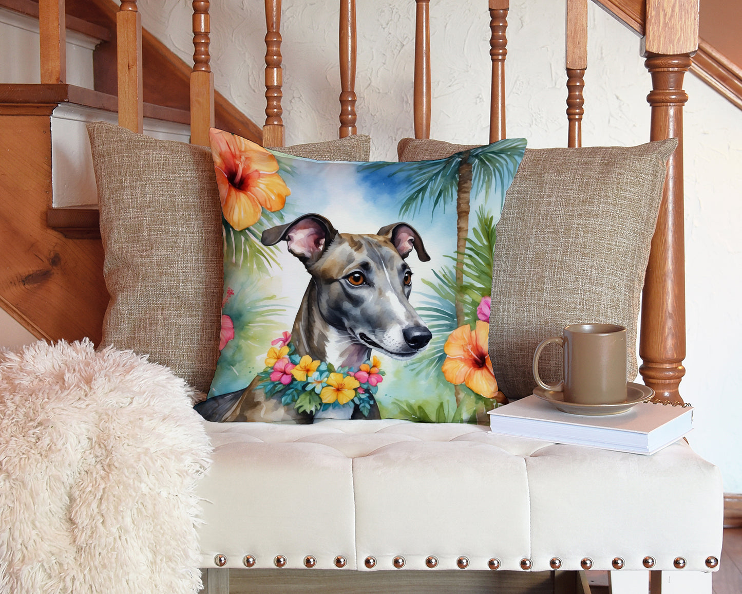 Greyhound Luau Throw Pillow