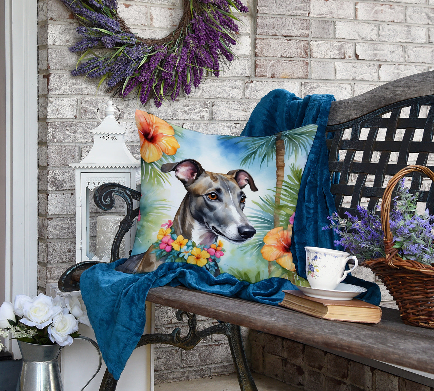 Greyhound Luau Throw Pillow