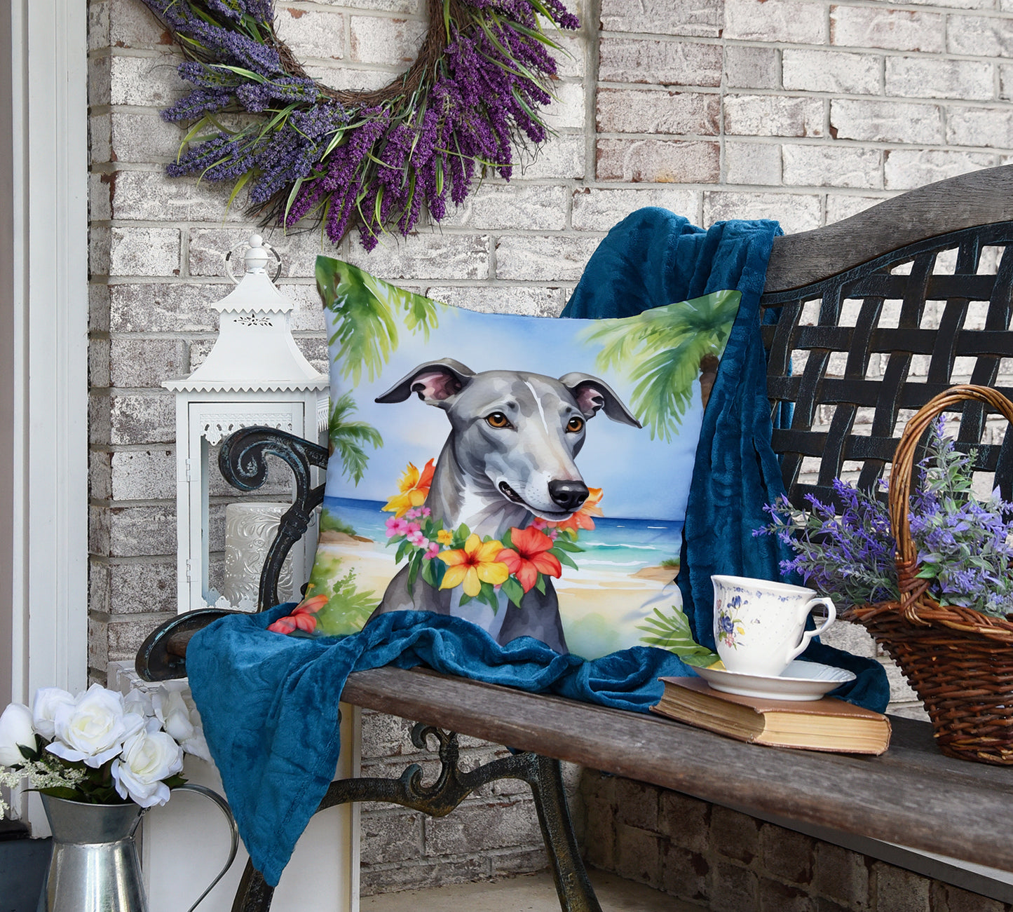 Greyhound Luau Throw Pillow