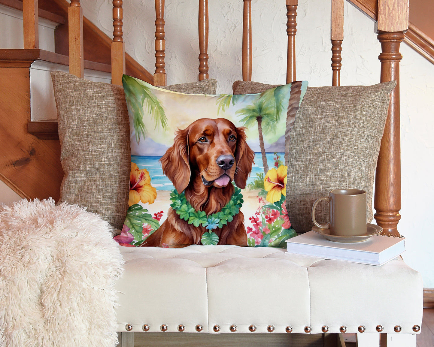 Irish Setter Luau Throw Pillow