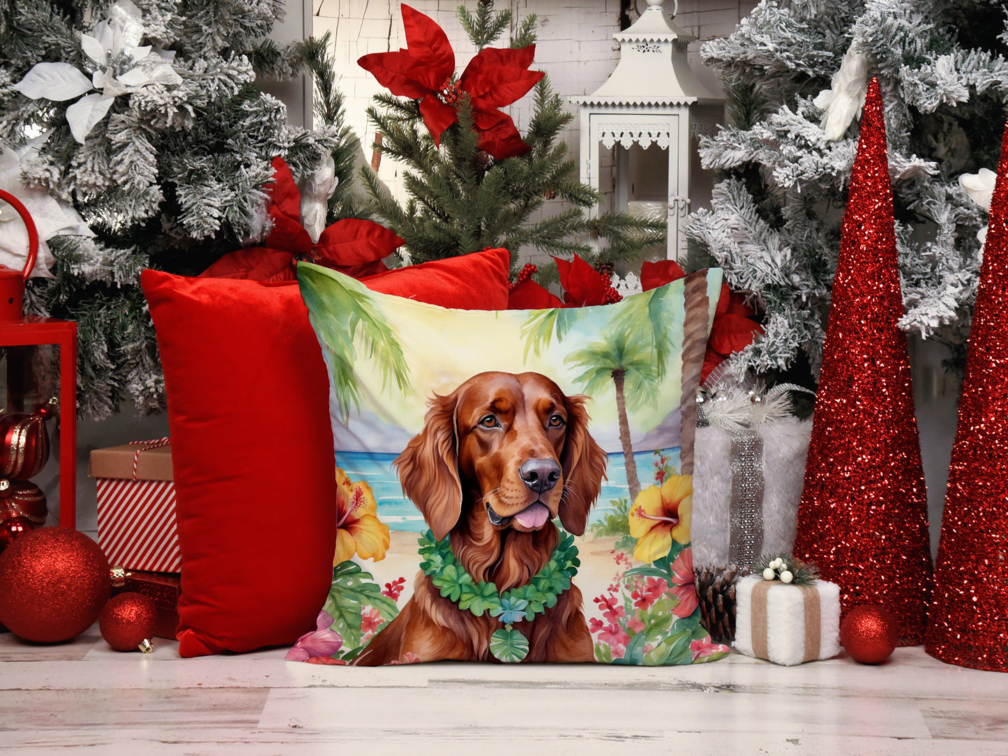 Irish Setter Luau Throw Pillow